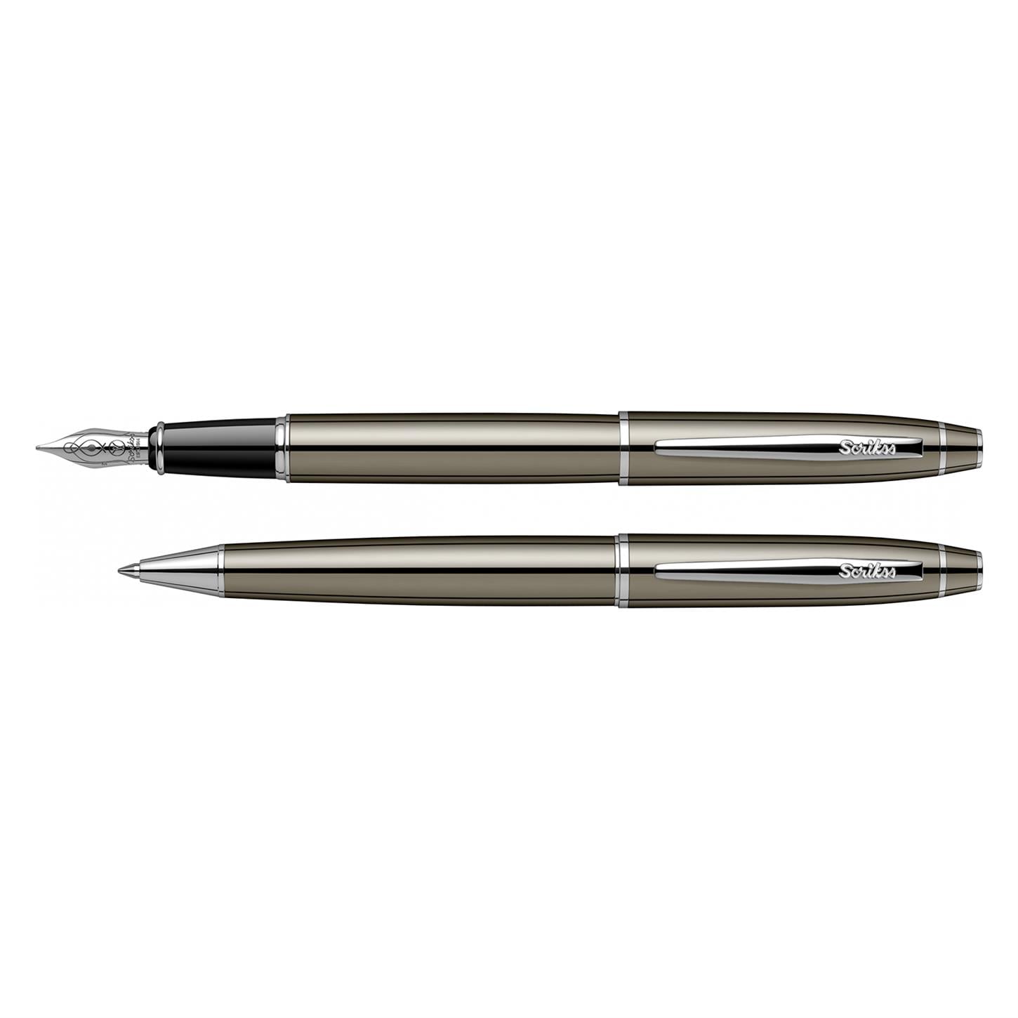 Scrikss Elegance Noble 35 2li Set Dolma Kalem- Tükenmez Kalem Titanyum Kaplama Gövde Krom Kaplama Klips
