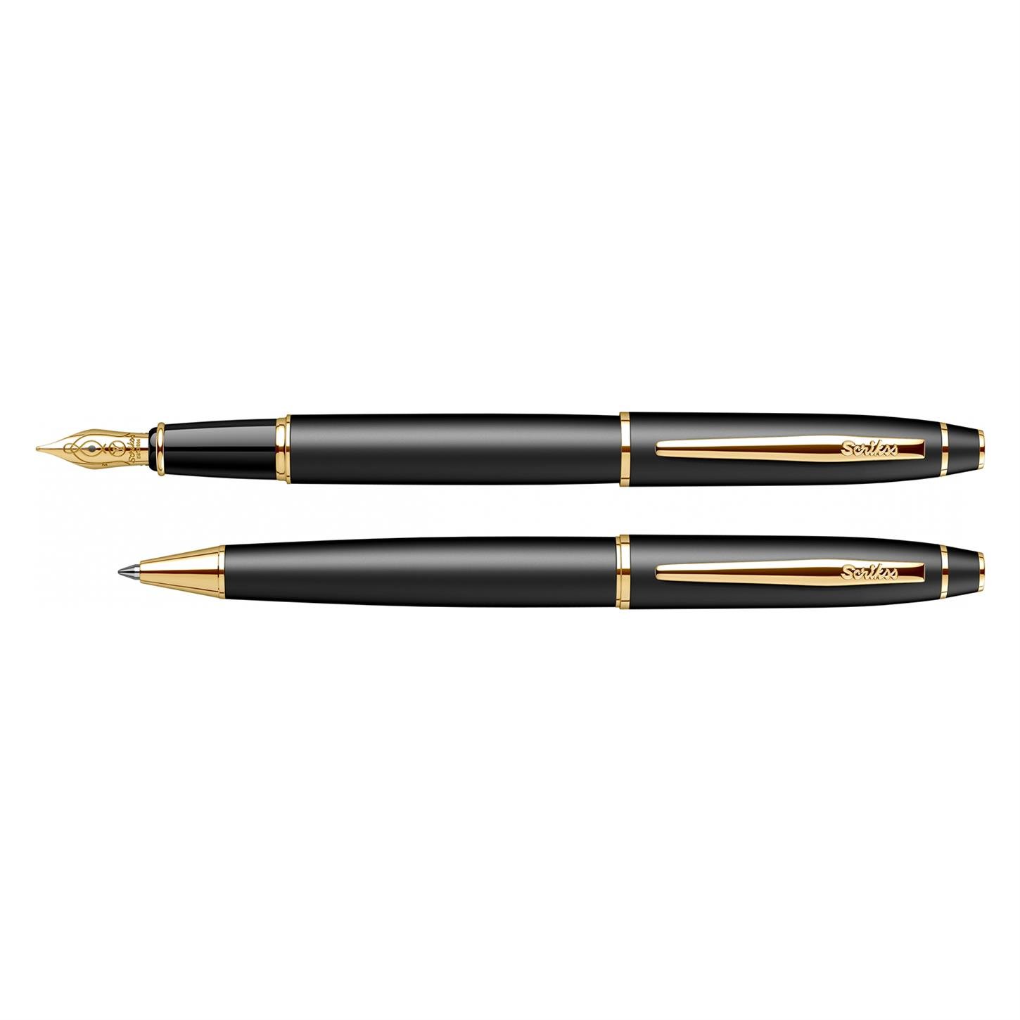 Scrikss Elegance Noble 35 2li Set Dolma Kalem- Tükenmez Kalem Lake Gövde Altın Kaplama Klips Mat