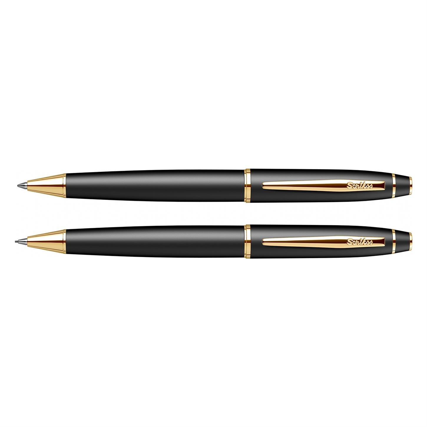 Scrikss Elegance Noble 35 2li Set Tükenmez Kalem- Versatil (Uçlu) Kalem Lake Gövde Altın Kaplama Kli