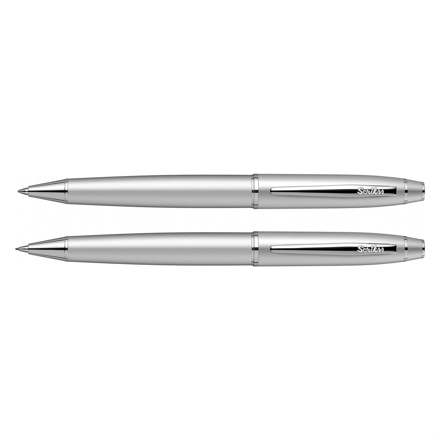 Scrikss Elegance Noble 35 3lü Set Tükenmez Kalem-  Versatil (Uçlu) Kalem Mat Krom Gövde Krom Kaplama