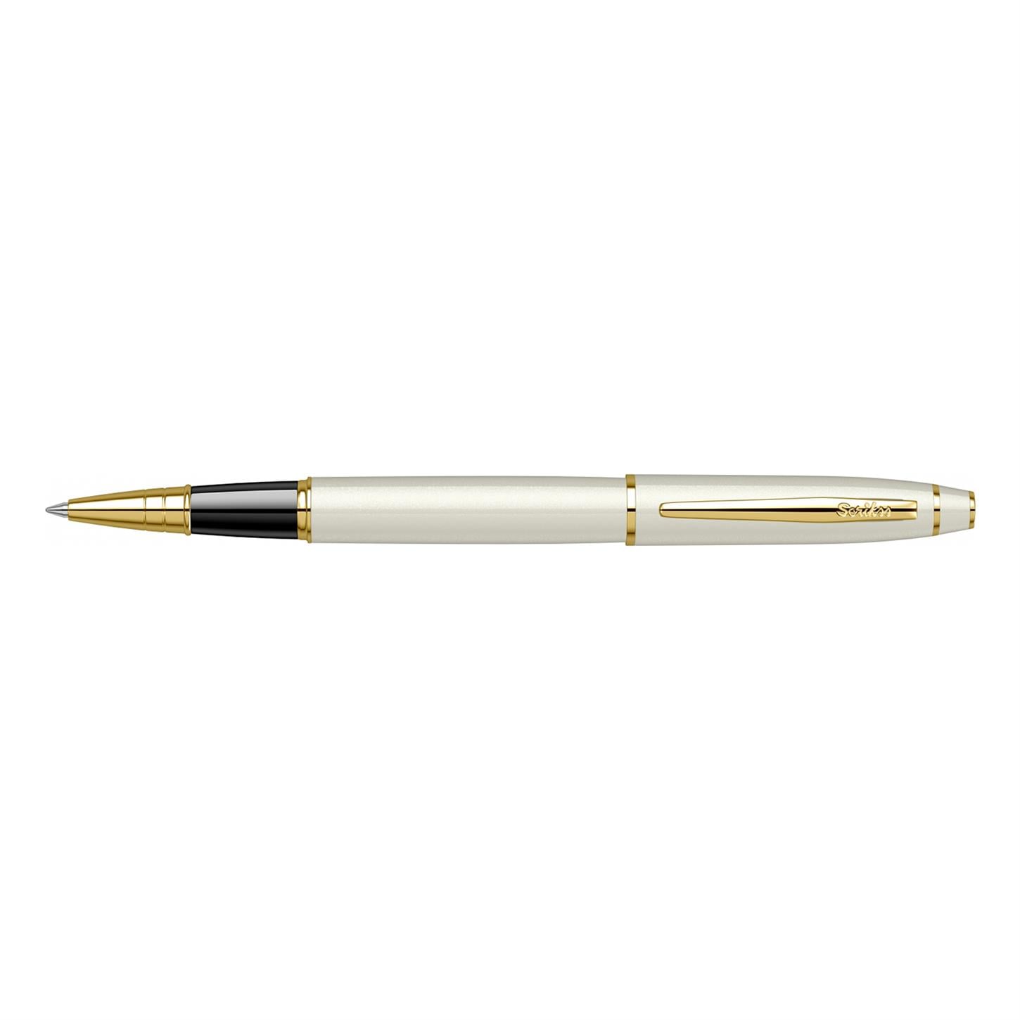 Scrikss Elegance Noble 35 Roller Kalem İnci Beyazı  Gövde Altın Kaplama Klips