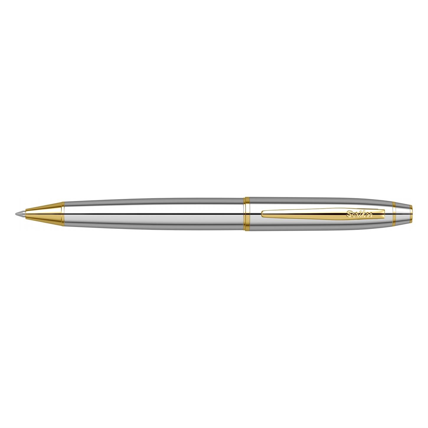 Scrikss Elegance Noble 35 Tükenmez Kalem Parlak  Krom Gövde Altın Kaplama Klips