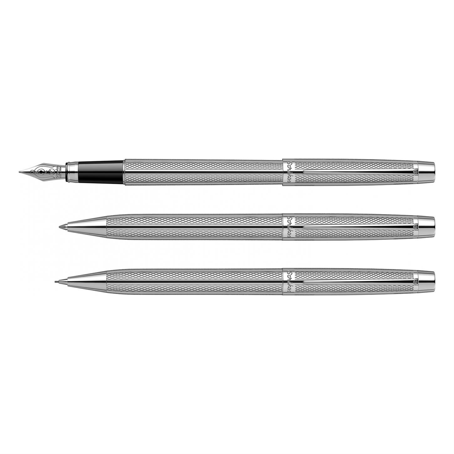 Scrikss Elegance Venüs 722 3lü Set Dolma Kalem- Tükenmez Kalem-Versatil (Uçlu) Kalem Krom Kaplama