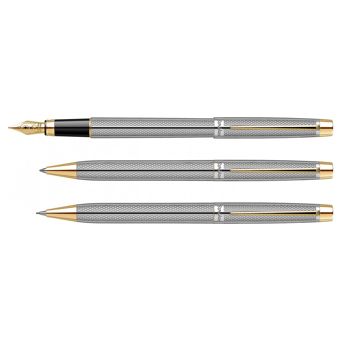 Scrikss Elegance Venüs 722 3lü Set Dolma Kalem- Tükenmez Kalem-Versatil (Uçlu) Kalem Krom Kaplama