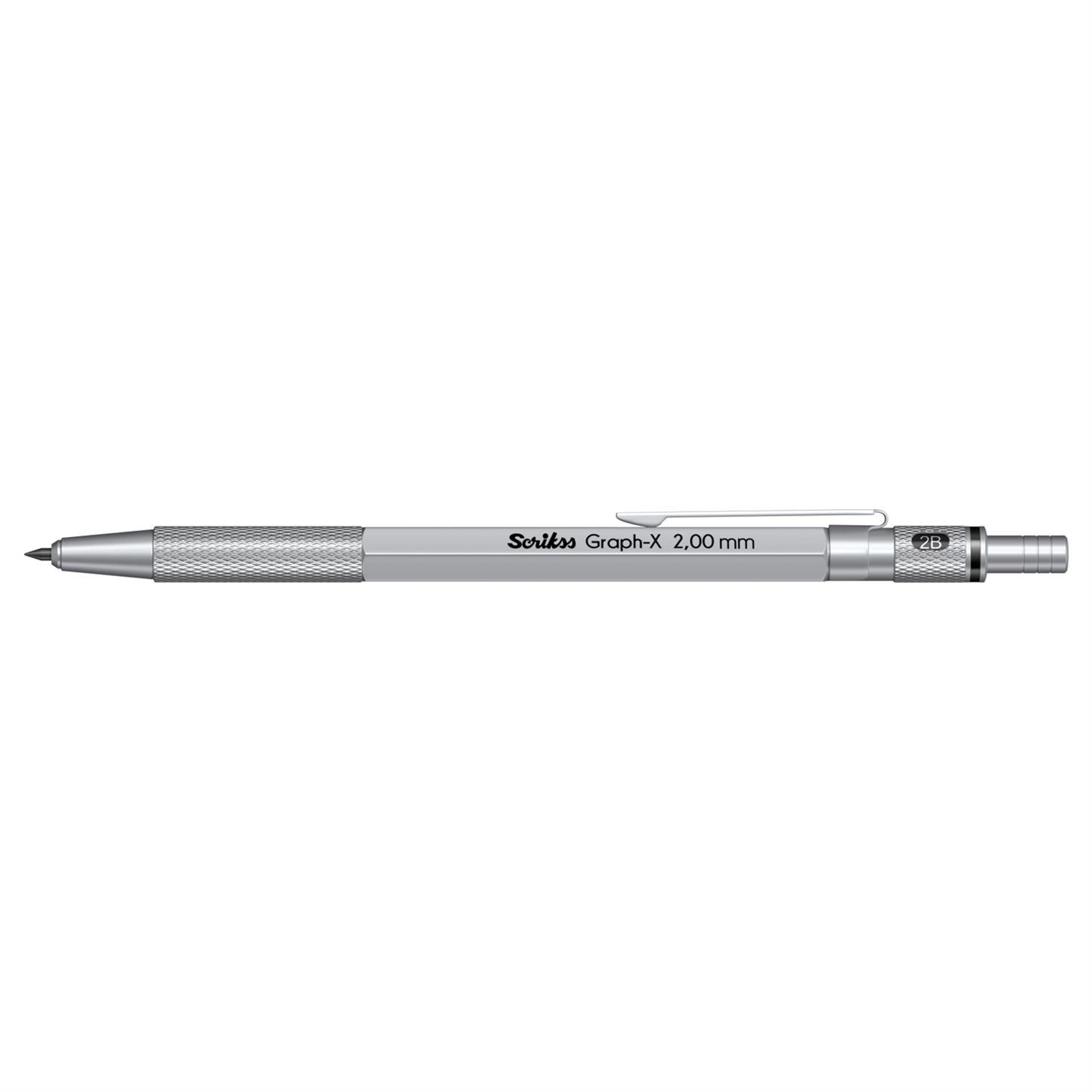 Scrikss Graph-x Versatil (Uçlu) Kalem Nikel Kaplama Metal Gövde Metal Klips Şeffaf Kutu 2.0 mm