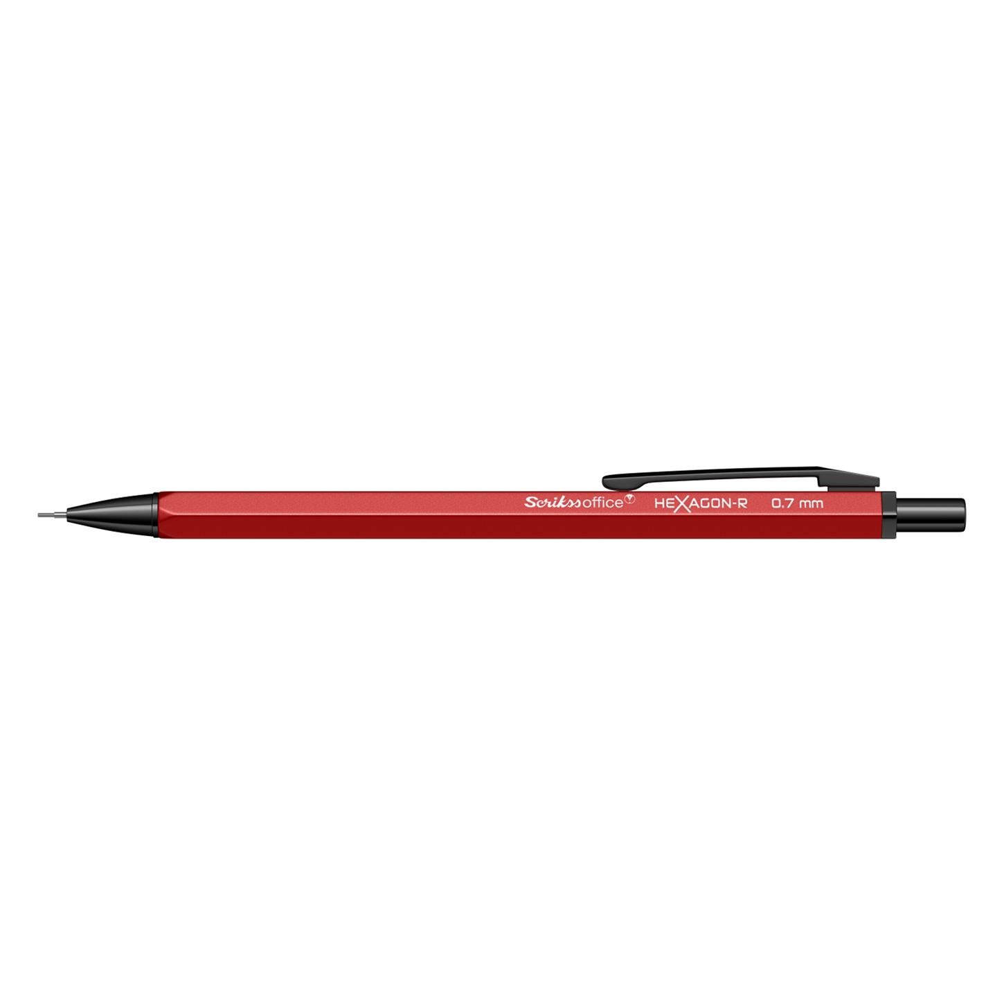 Scrikss Hexagon-r Metalik Versatil (Uçlu) Kalem Metal Gövde Siyah Metal Klips 0.7 mm Uç Kırmızı