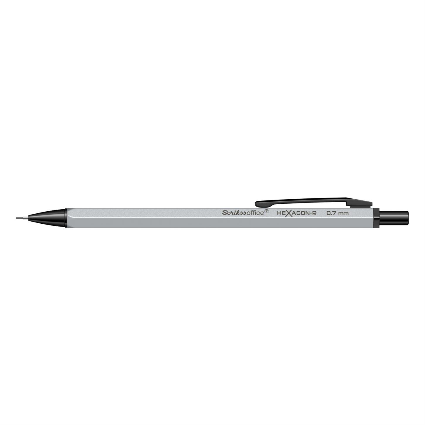 Scrikss Hexagon-r Metalik Versatil (Uçlu) Kalem Metal Gövde Siyah Metal Klips 0.7 mm Uç Mat Gümüş