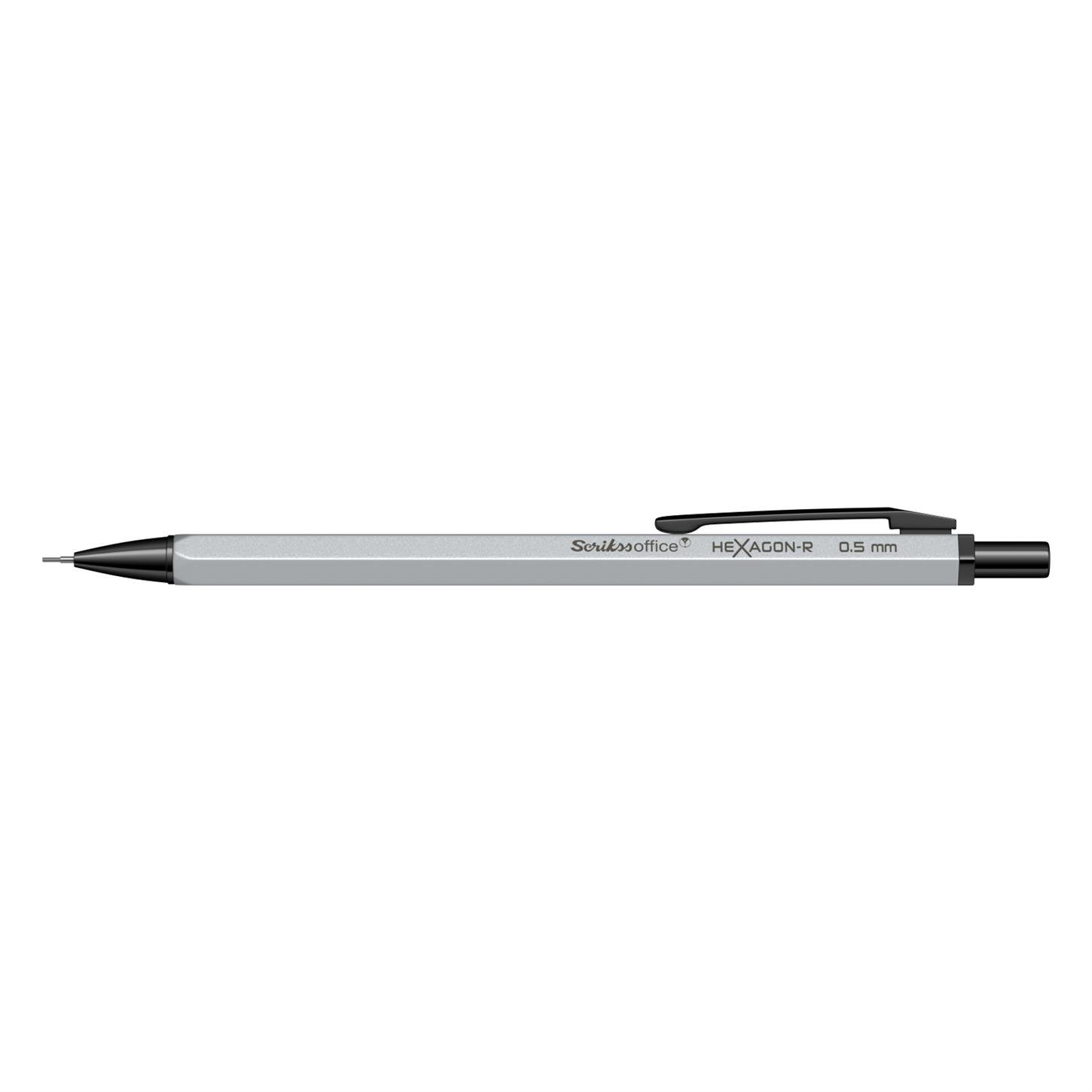 Scrikss Hexagon-r Metalik Versatil (Uçlu) Kalem Metal Gövde Siyah Metal Klips 0.5 mm Uç Mat Gümüş