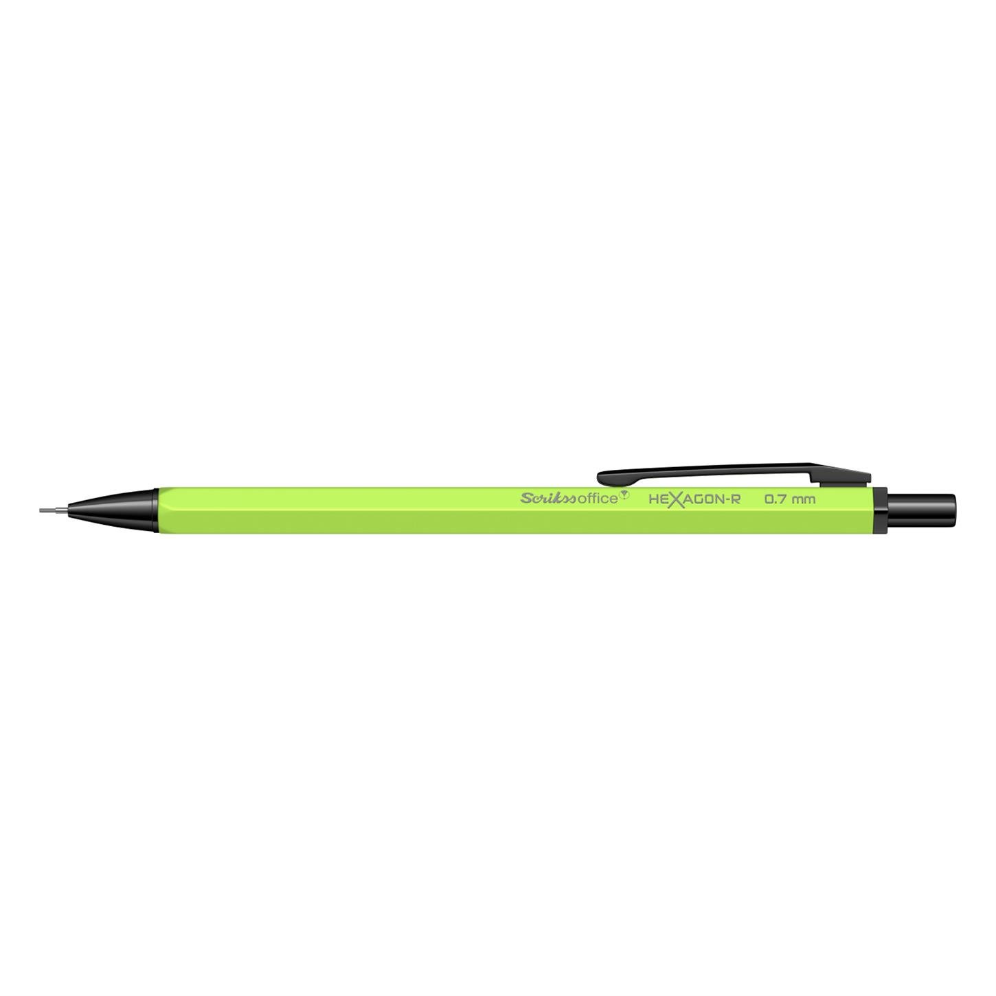 Scrikss Hexagon-r Neon Versatil (Uçlu) Kalem Metal Gövde Siyah Metal Klips 0.7 mm Uç Neon Sarı