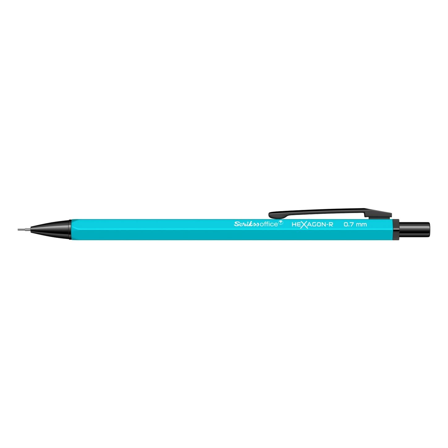 Scrikss Hexagon-r Neon Versatil (Uçlu) Kalem Metal Gövde Siyah Metal Klips 0.7 mm Uç Neon Turkuaz