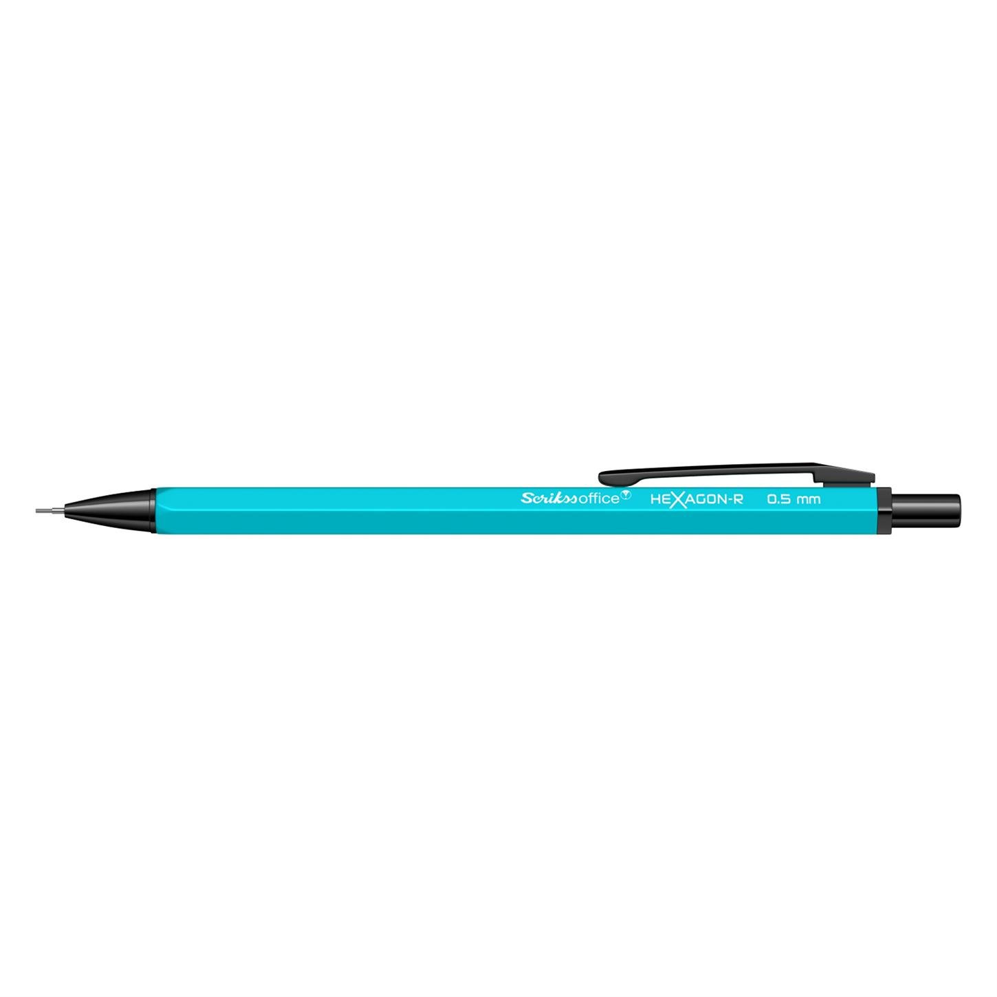 Scrikss Hexagon-r Neon Versatil (Uçlu) Kalem Metal Gövde Siyah Metal Klips 0.5 mm Uç Neon Turkuaz