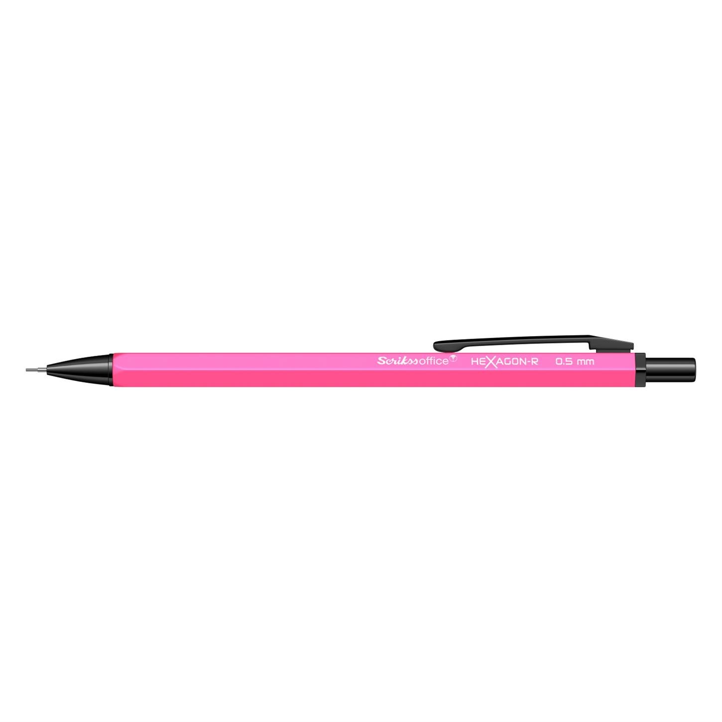 Scrikss Hexagon-r Neon Versatil (Uçlu) Kalem Metal Gövde Siyah Metal Klips 0.5 mm Uç Neon Pembe