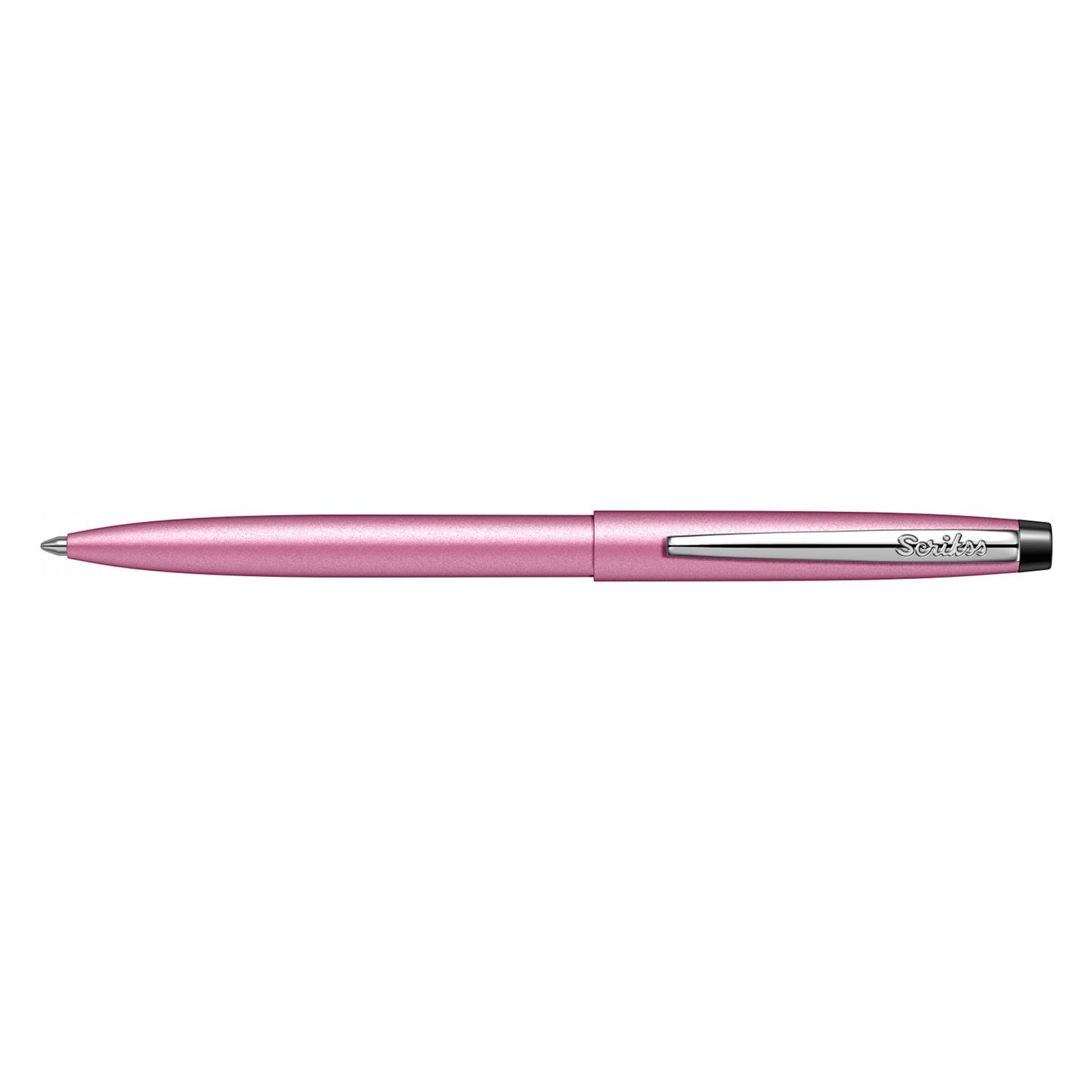 Scrikss Klasik F108 Tükenmez Kalem Pastel Mat Lake Kaplama Gövde Krom Kaplama Klips Pembe