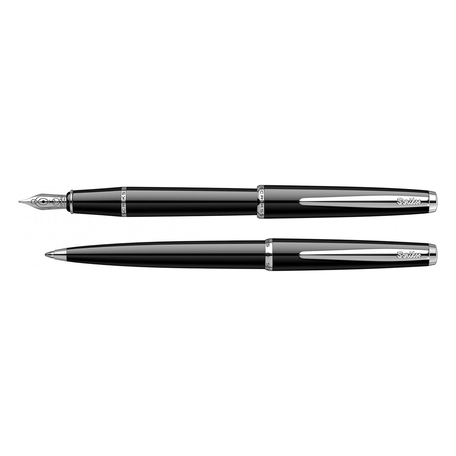Scrikss Klasik Vintage 33 2li Set Dolma Kalem- Tükenmez Kalem Akrilik Gövde Krom Kaplama Klips Pa
