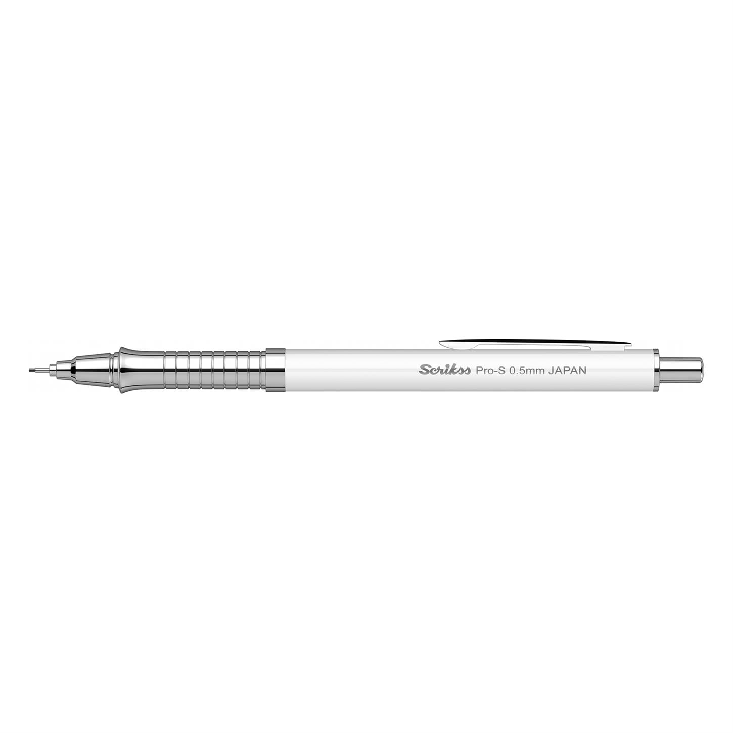 Scrikss Pro-s Versatil (Uçlu) Kalem Lake Gövde Krom Kaplama Klips Şeffaf Kutu 0.5 mm Uç Beyaz