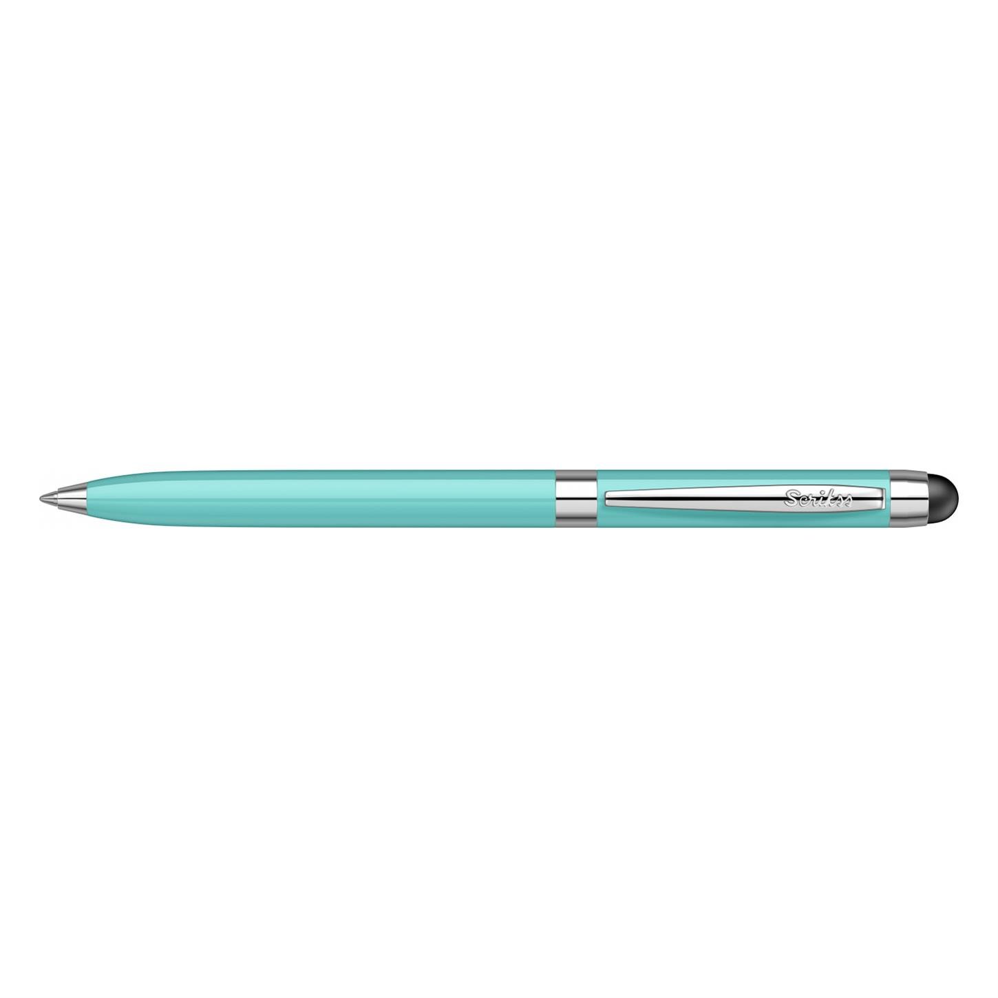 Scrikss Technica Mini Touch Pen 799 Tükenmez Kalem Lake Gövde Titanyum Kaplama Klips Turkuaz