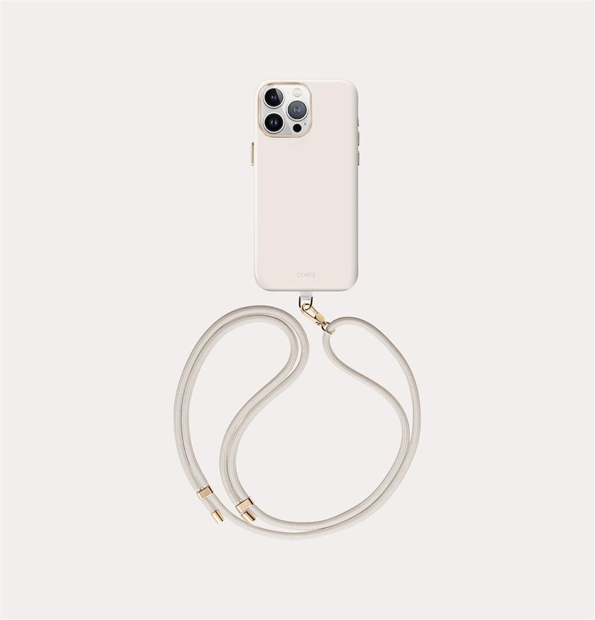 iPhone 15 Pro Max Coehl MagSafe Destekli Askı İpli Creme Telefon Kılıfı