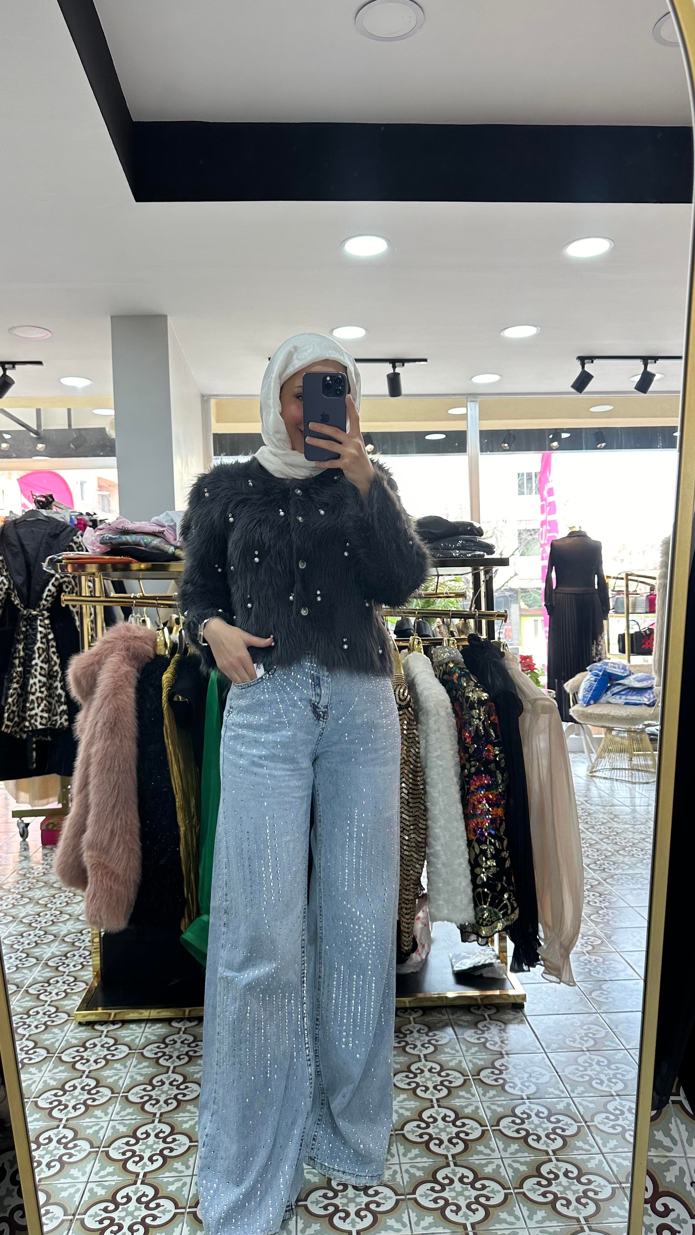 İŞLEMELİ TASARIM KOT PANTOLON 