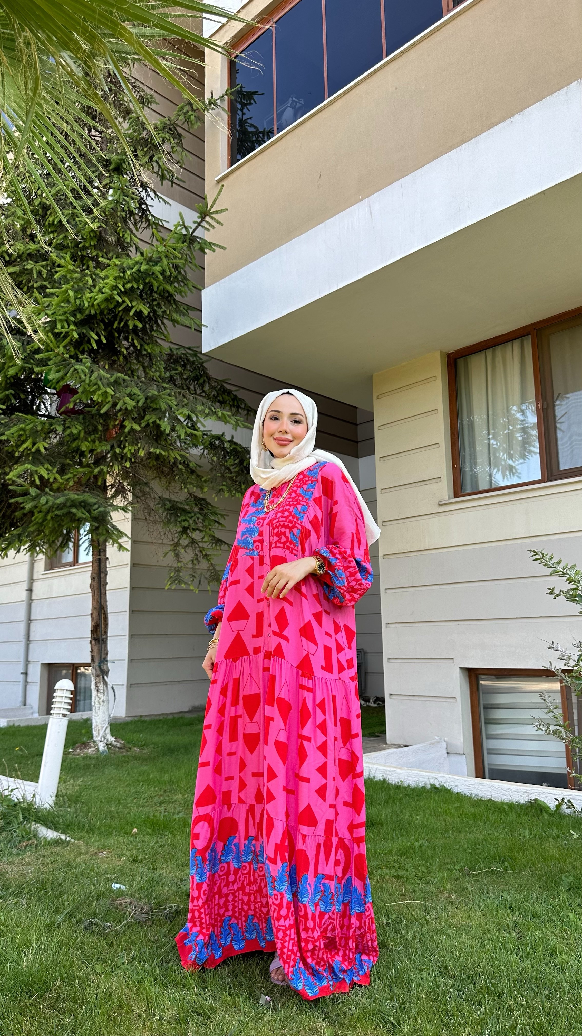 PEMBE VİSKON ELBİSE