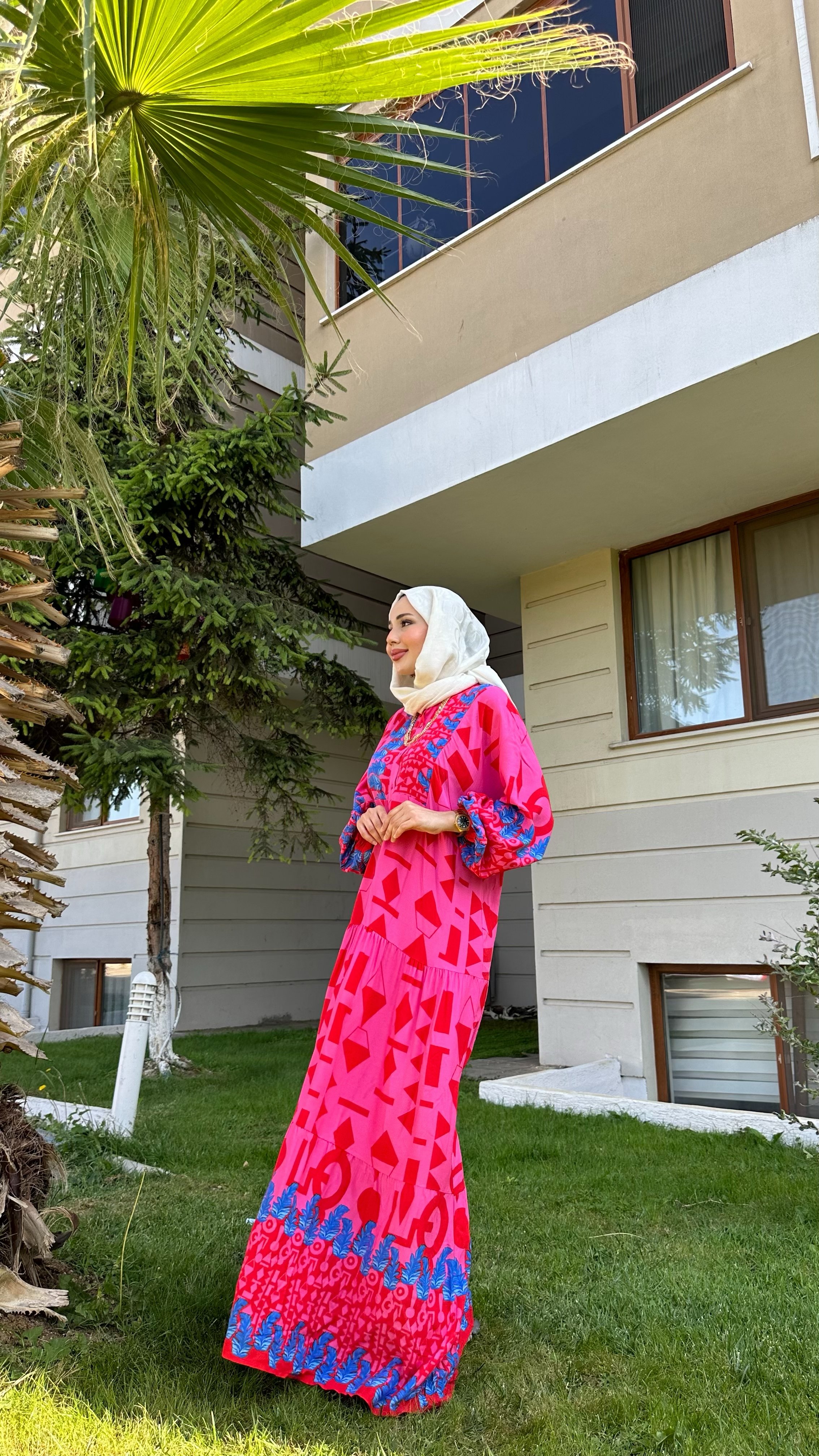 PEMBE VİSKON ELBİSE