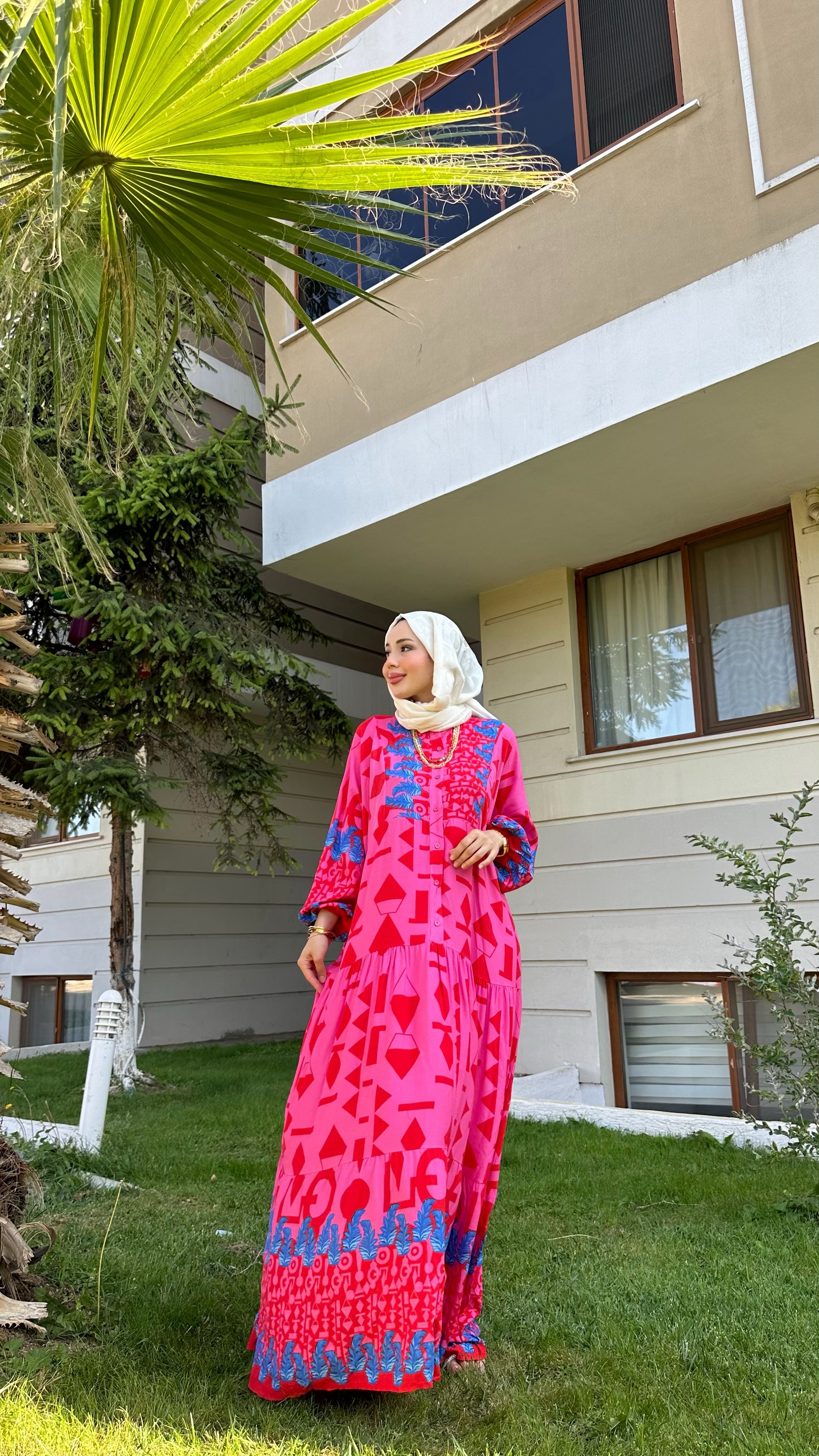 PEMBE VİSKON ELBİSE