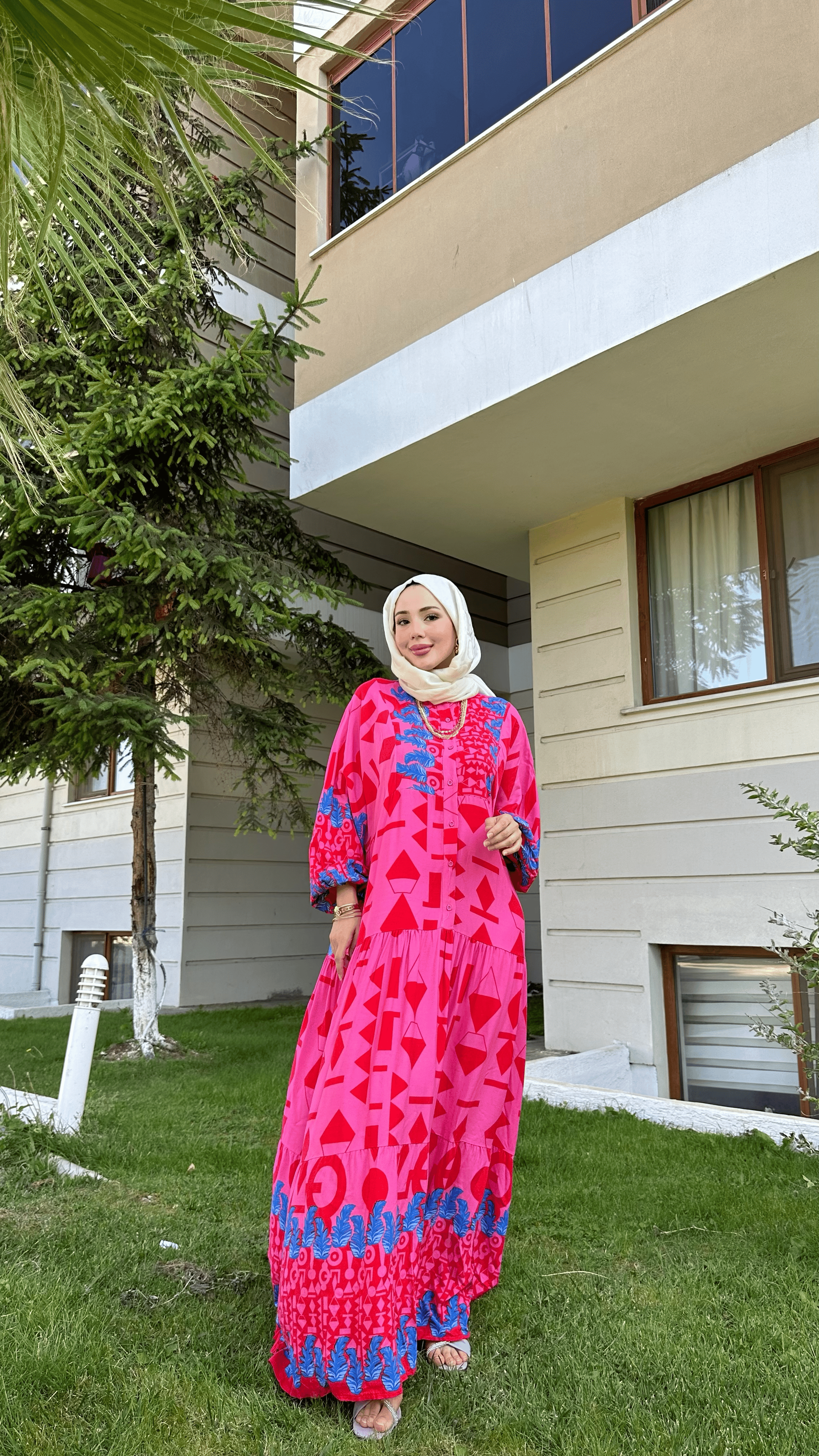 PEMBE VİSKON ELBİSE