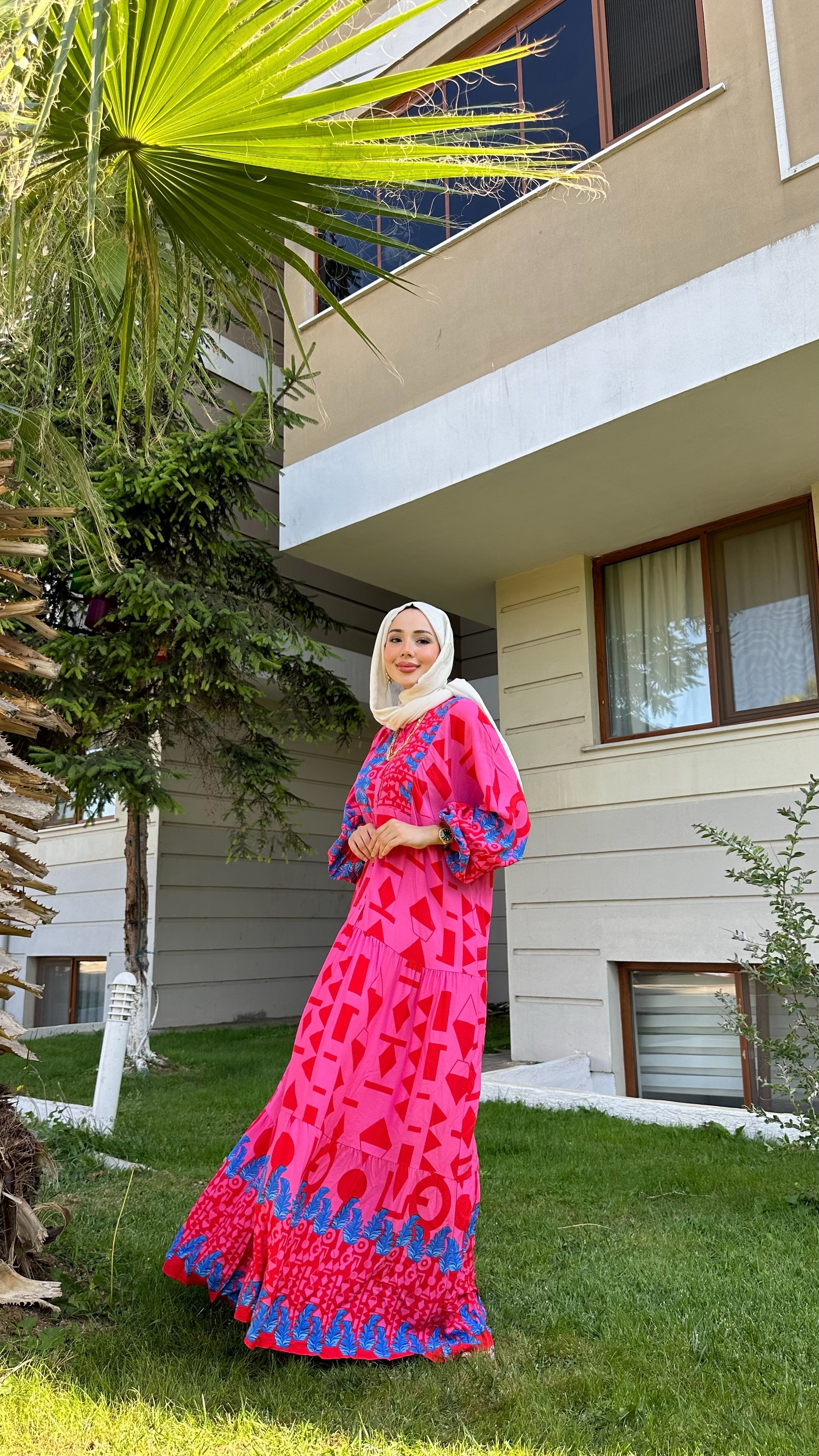 PEMBE VİSKON ELBİSE