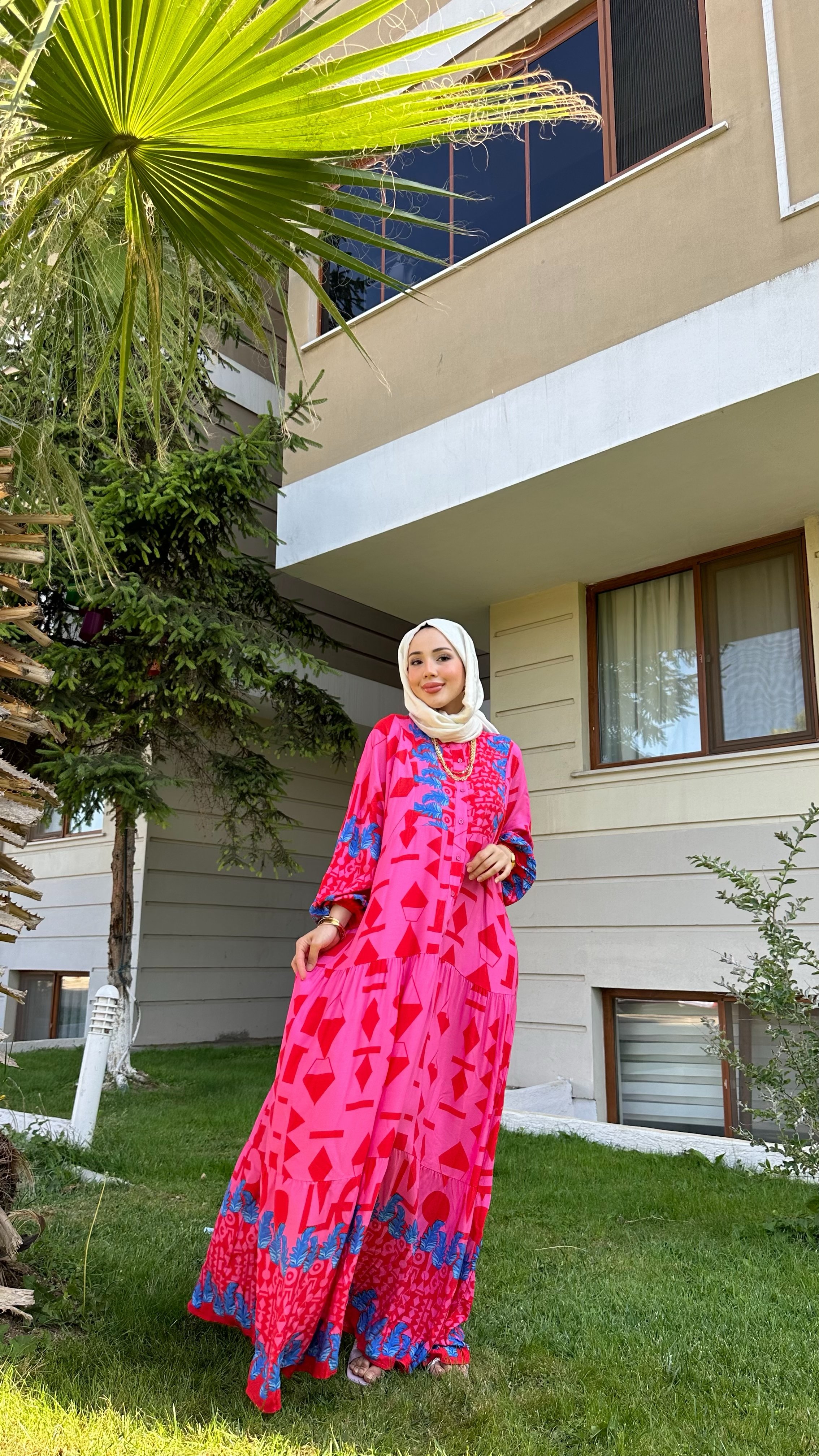 PEMBE VİSKON ELBİSE