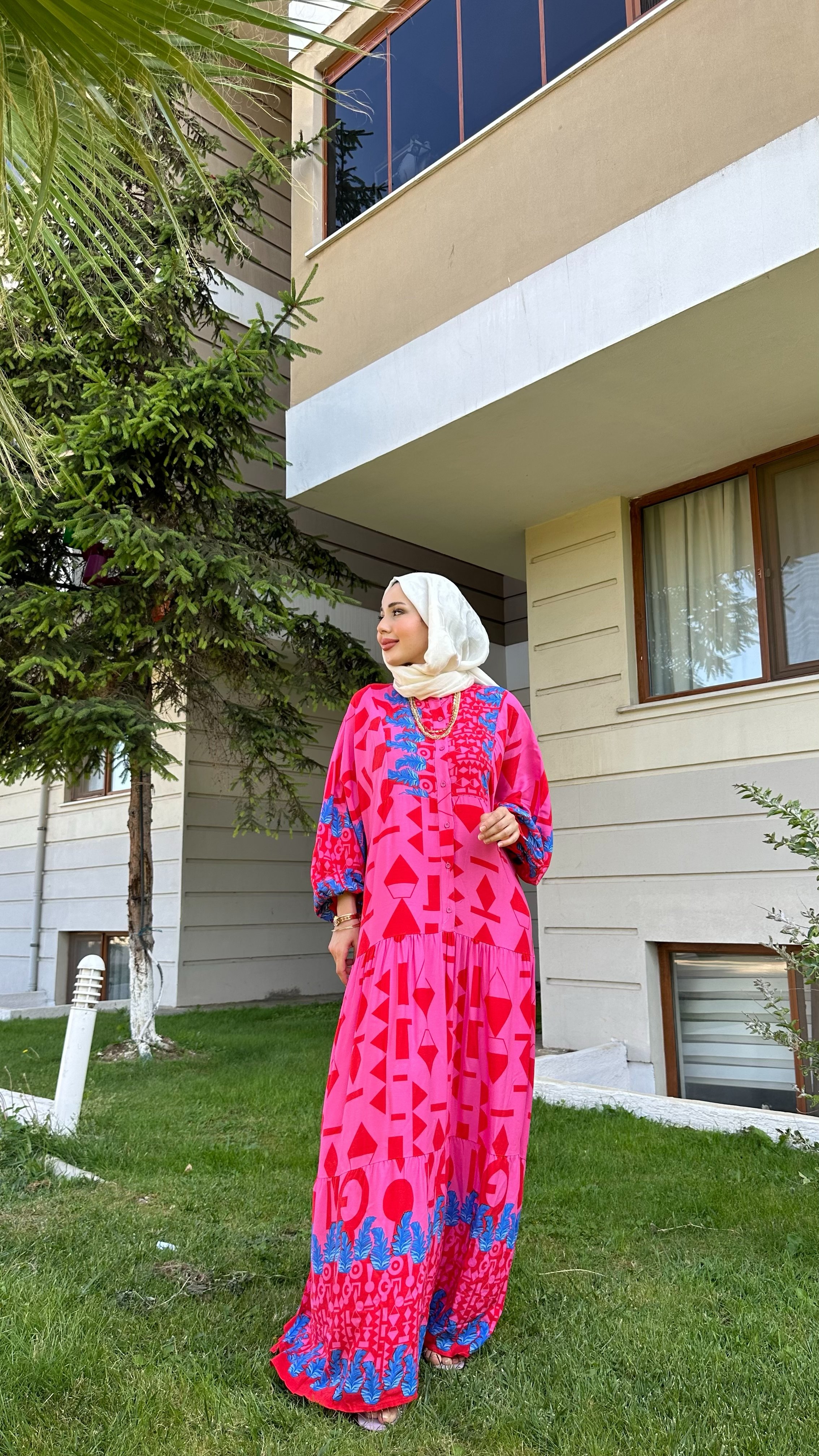 PEMBE VİSKON ELBİSE