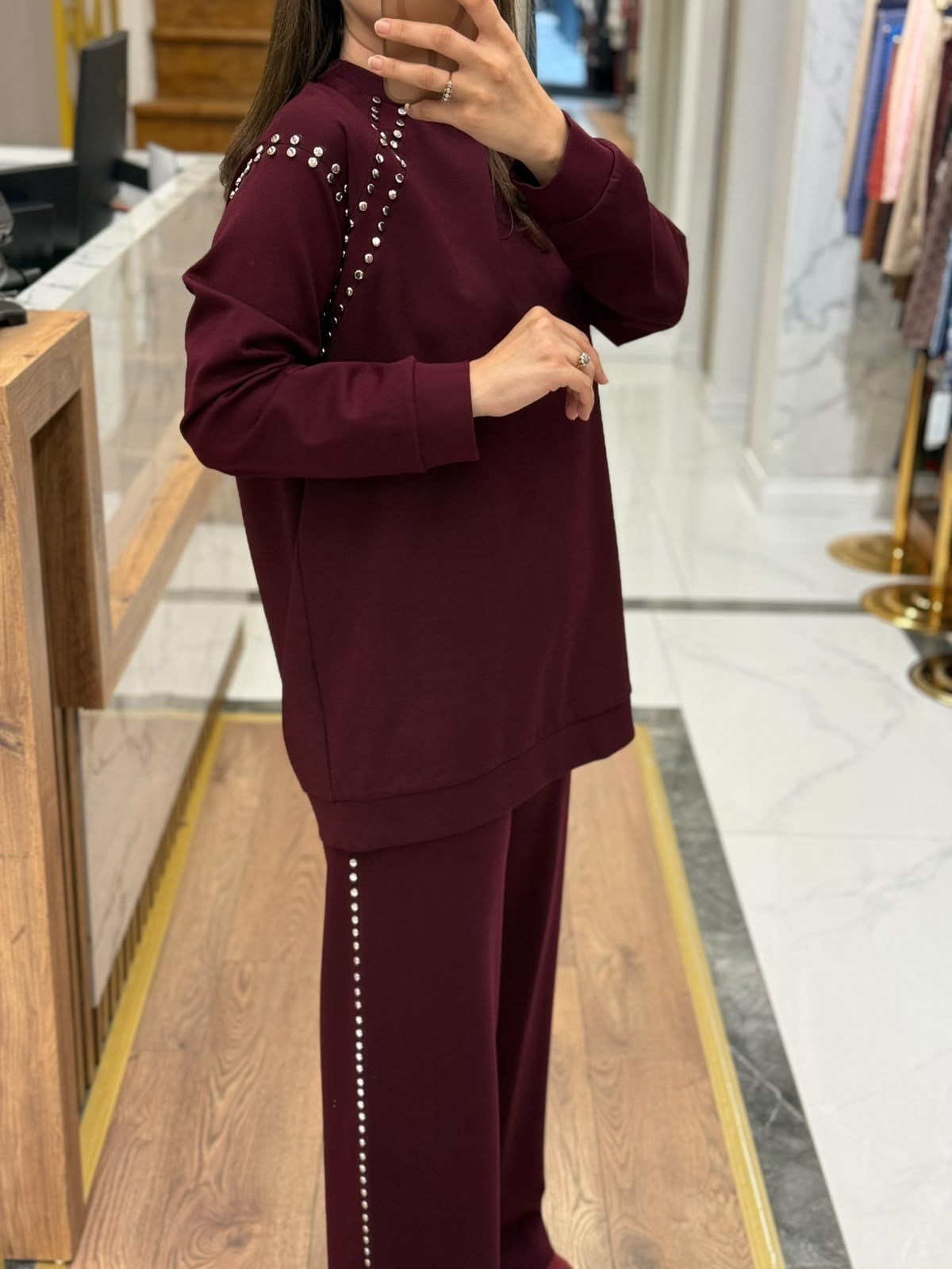 CEREMONY-MÜRDÜM BLUZU VE PANTOLONU ÇAKMA DETAYLI TAKIM 