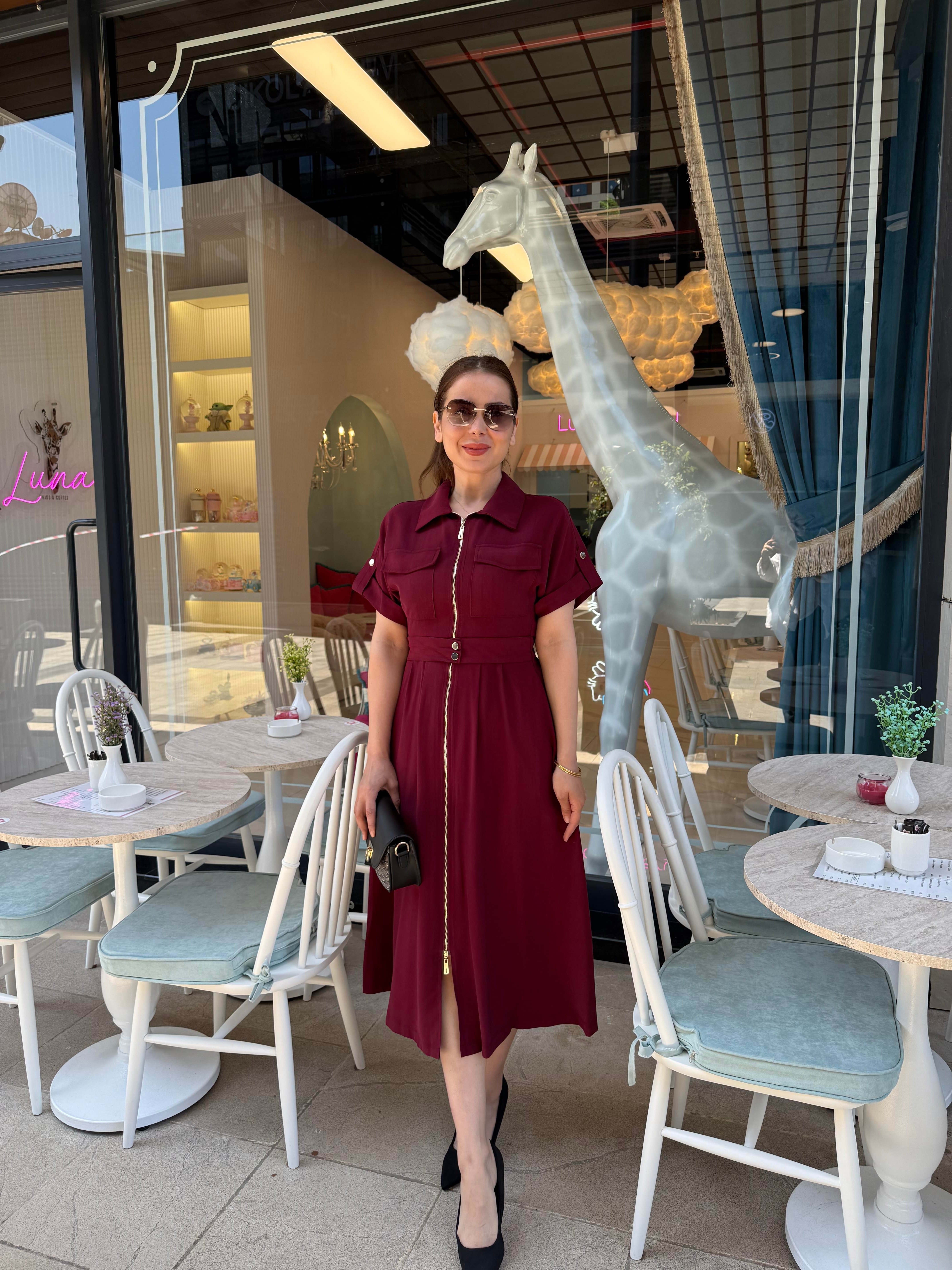 FERMUARLI TENCEL MİDİ ELBİSE