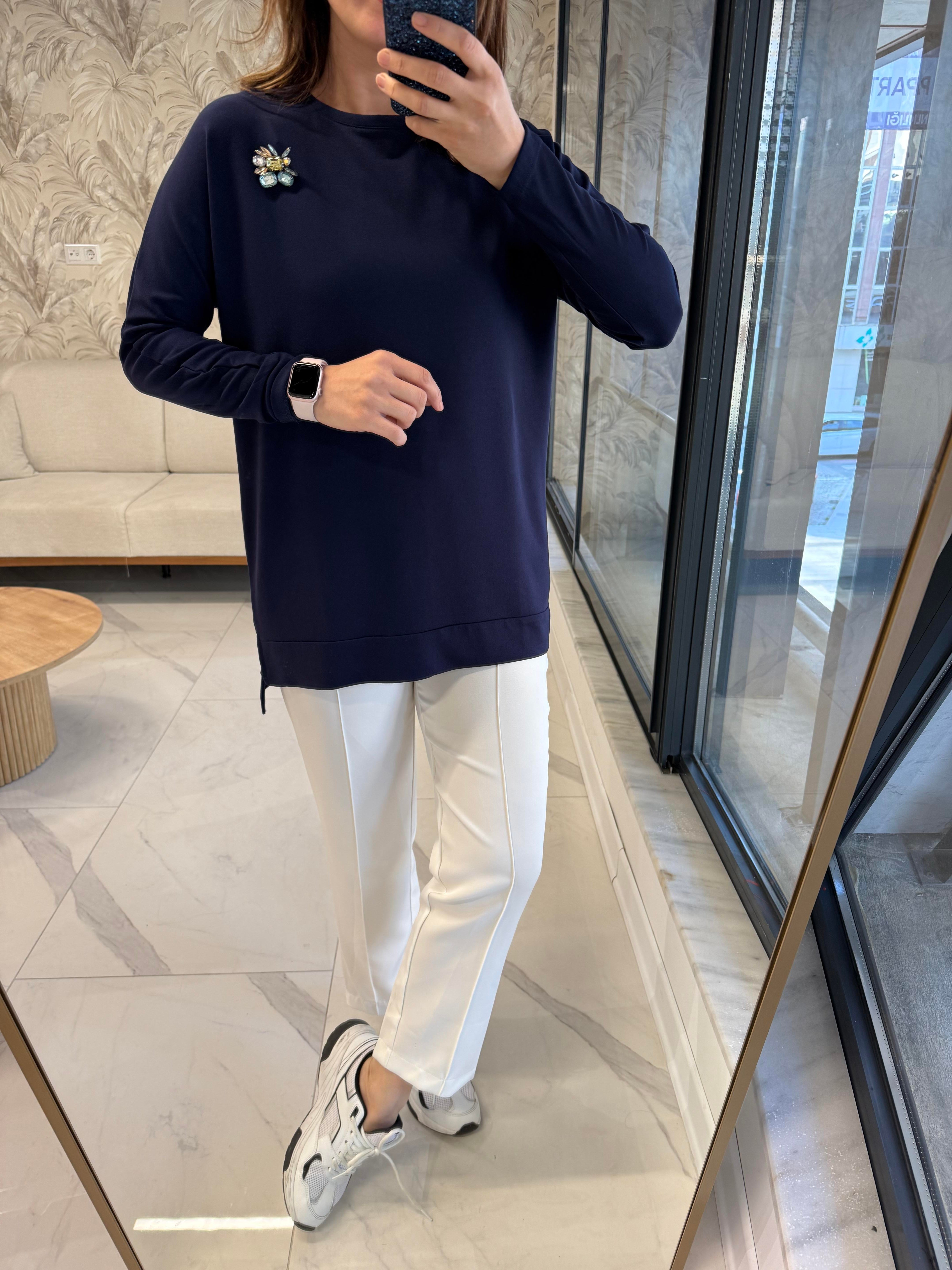 LACİVERT İPEK PAMUK BLUZ