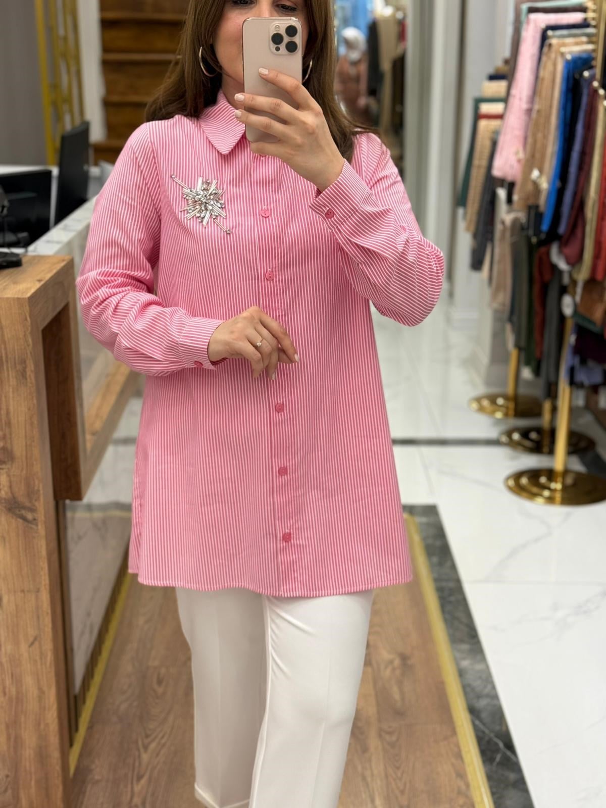NUSS- PEMBE-BEYAZ ÇİZGİLİ GÖZMLEK