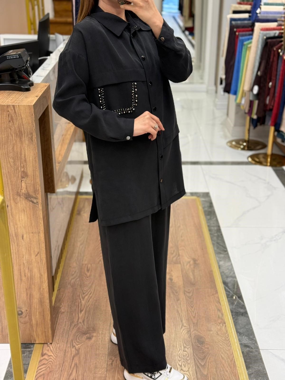 NUSS - TAŞ DETAYLI TENCEL TAKIM