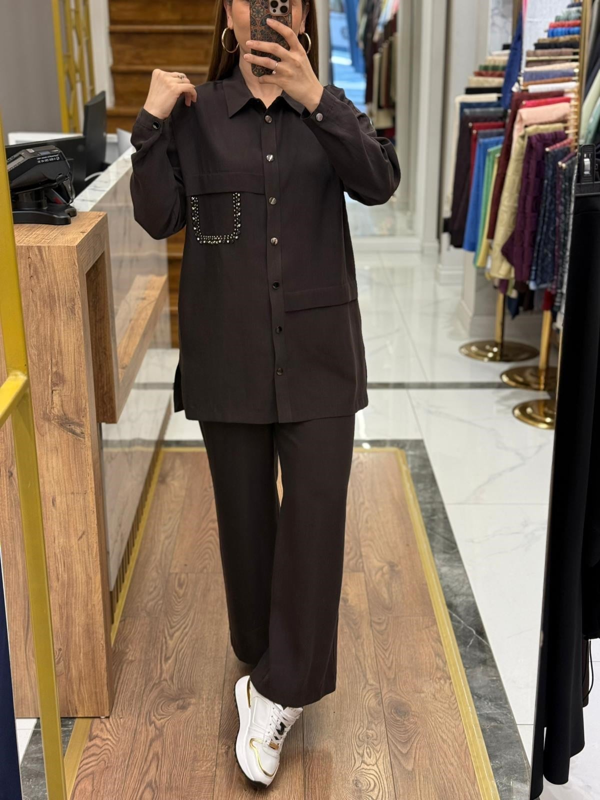 NUSS - TAŞ DETAYLI TENCEL TAKIM