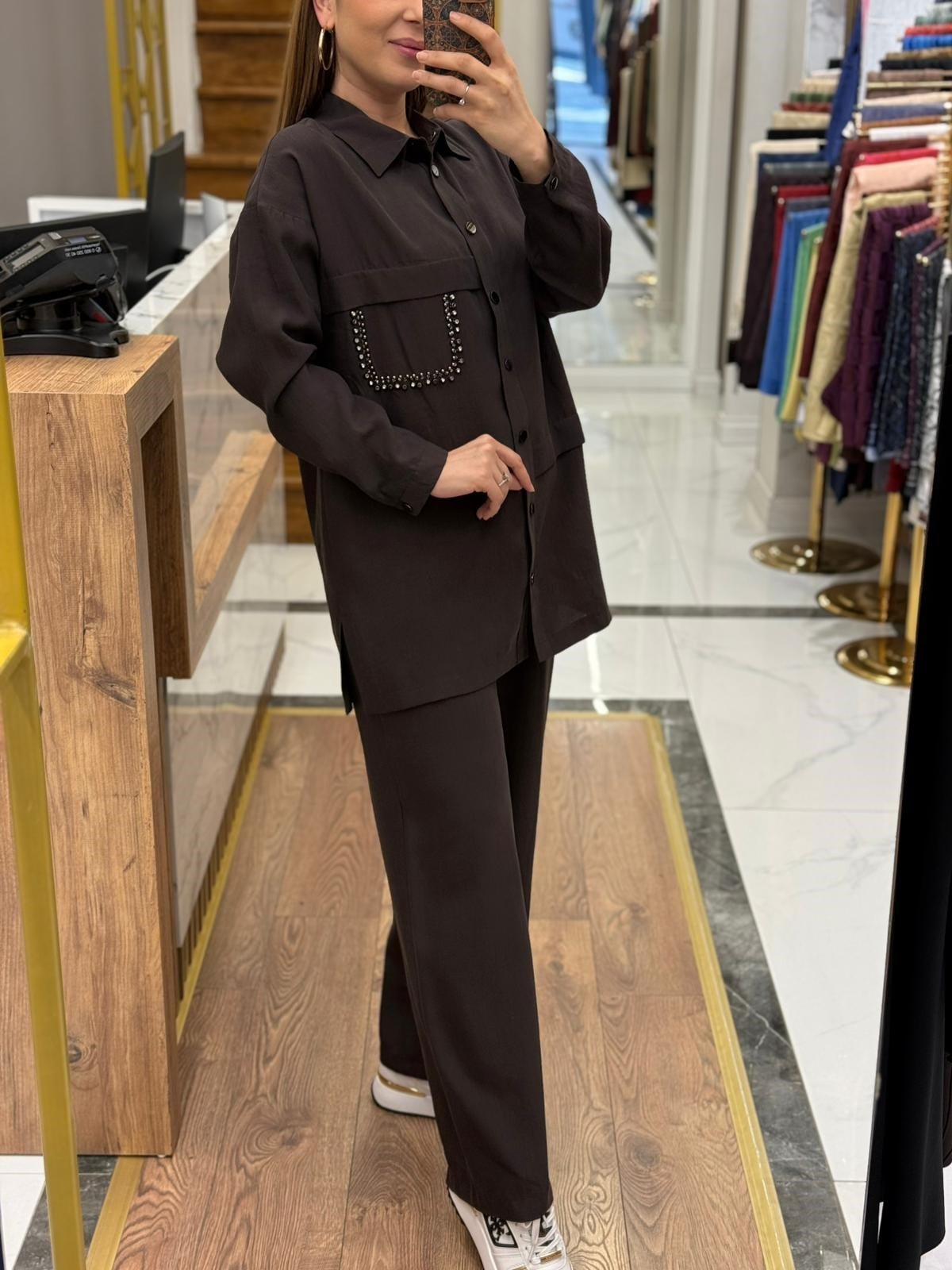 NUSS - TAŞ DETAYLI TENCEL TAKIM