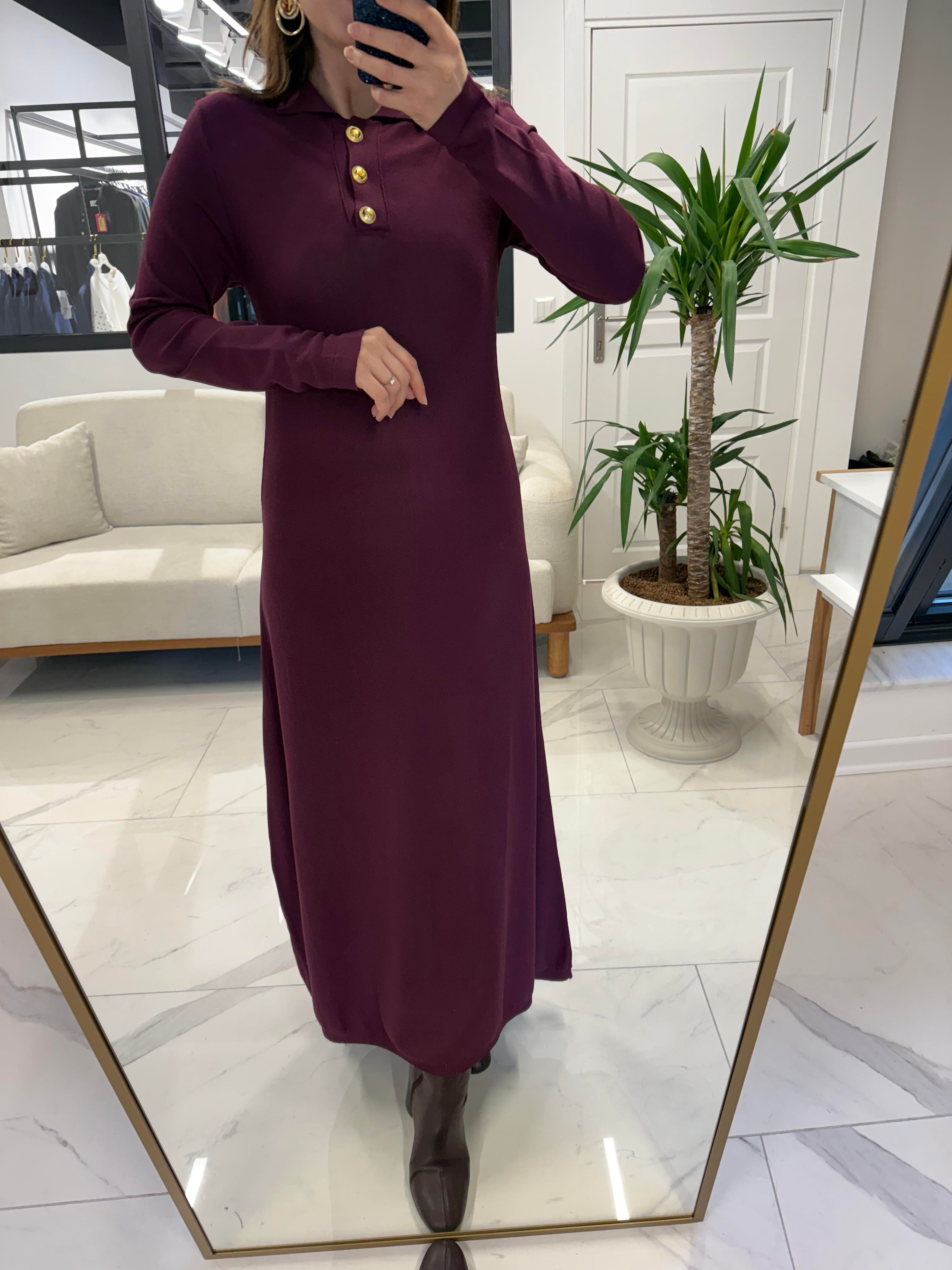 ÖNÜ DÜĞMELİ TRİKO ELBİSE