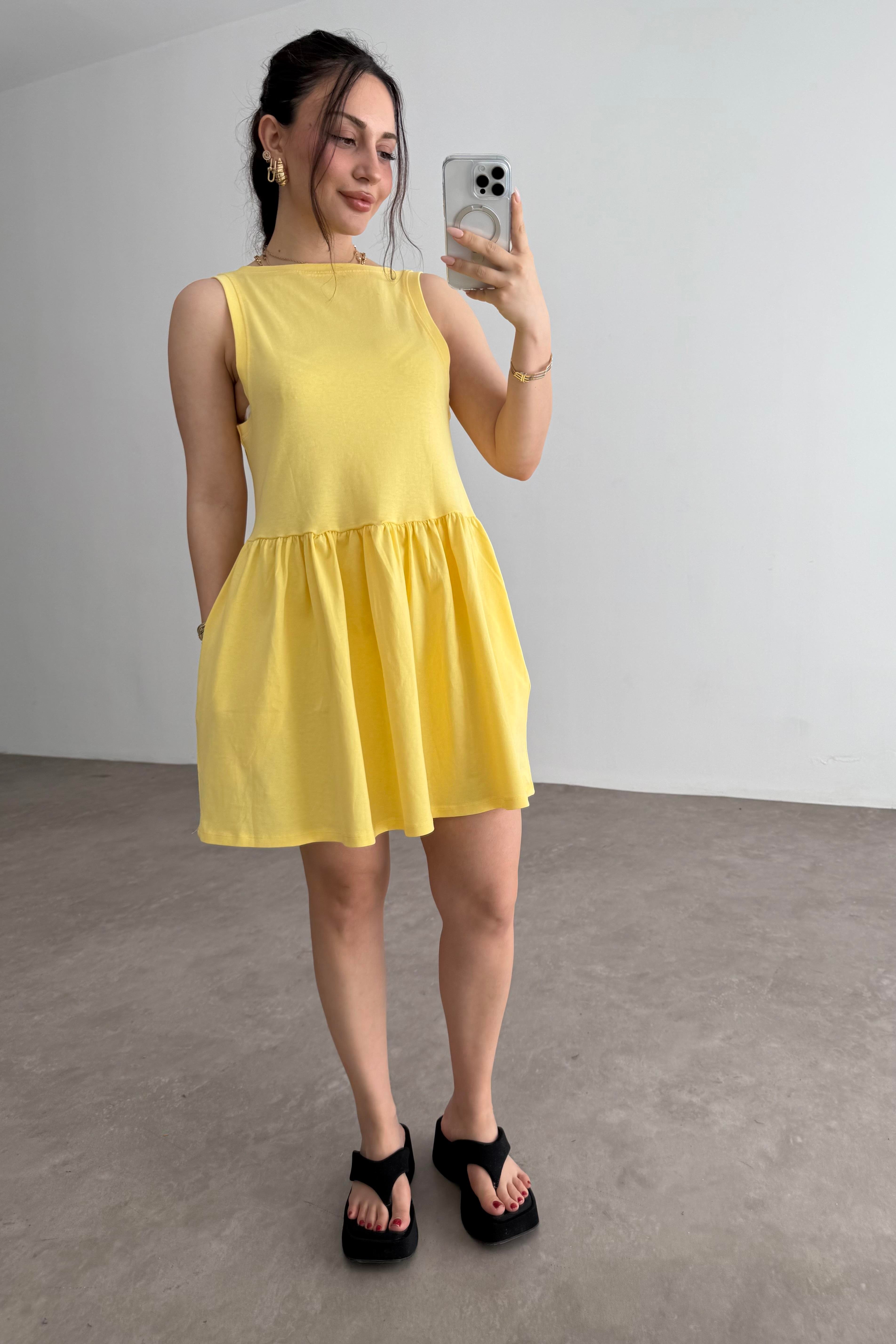 Asos Orj Pamuk Penye Sarı Elbise