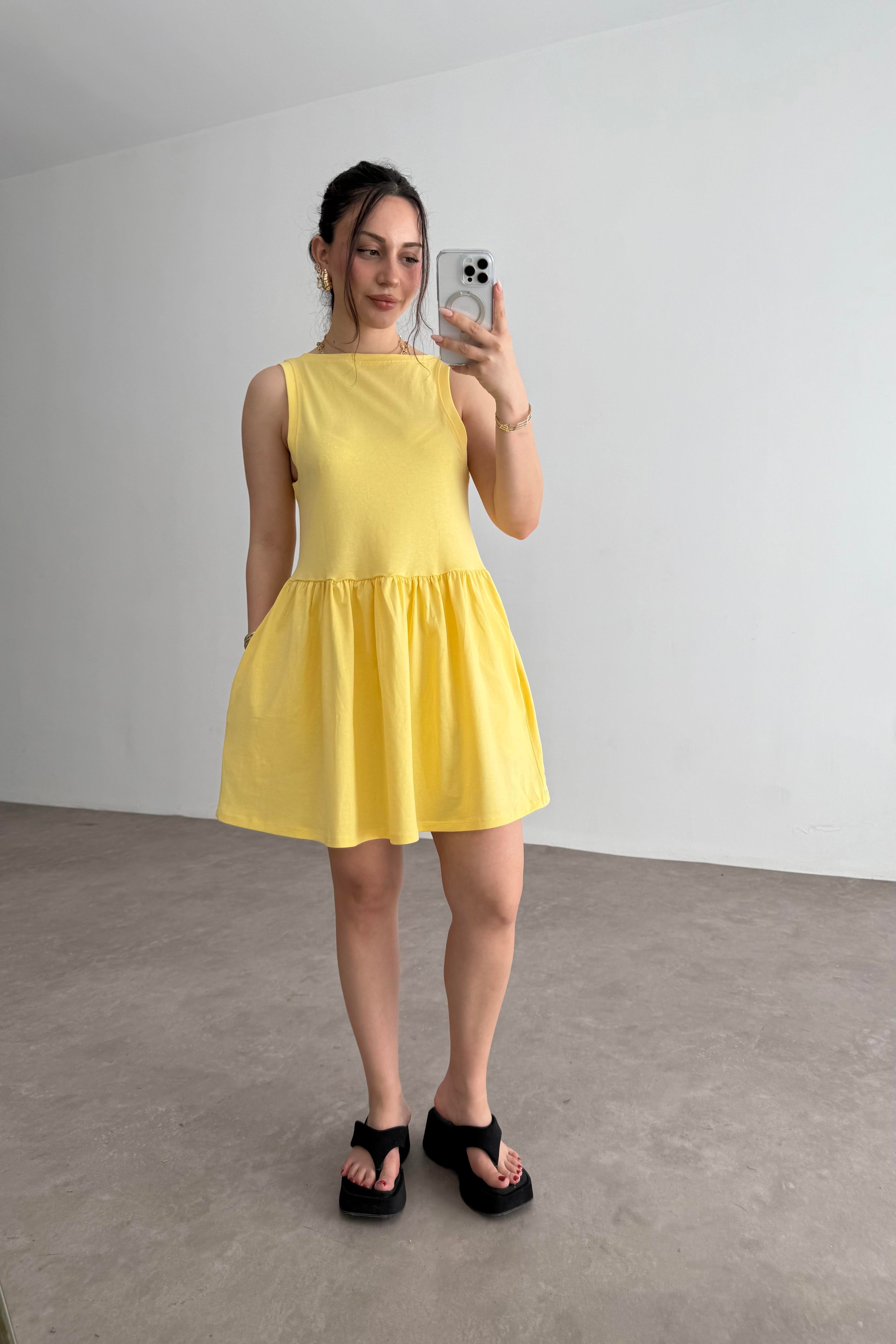 Asos Orj Pamuk Penye Sarı Elbise