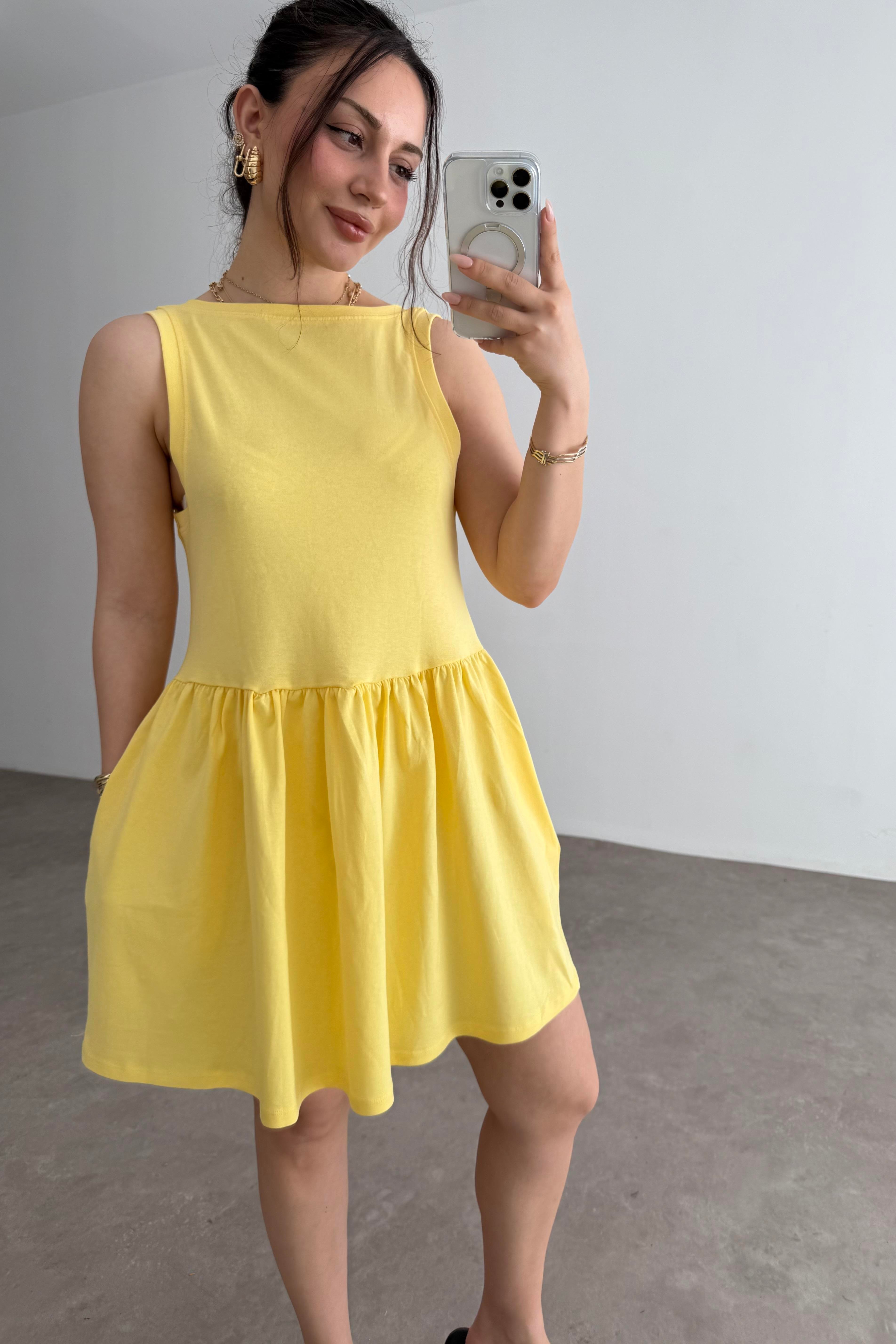 Asos Orj Pamuk Penye Sarı Elbise