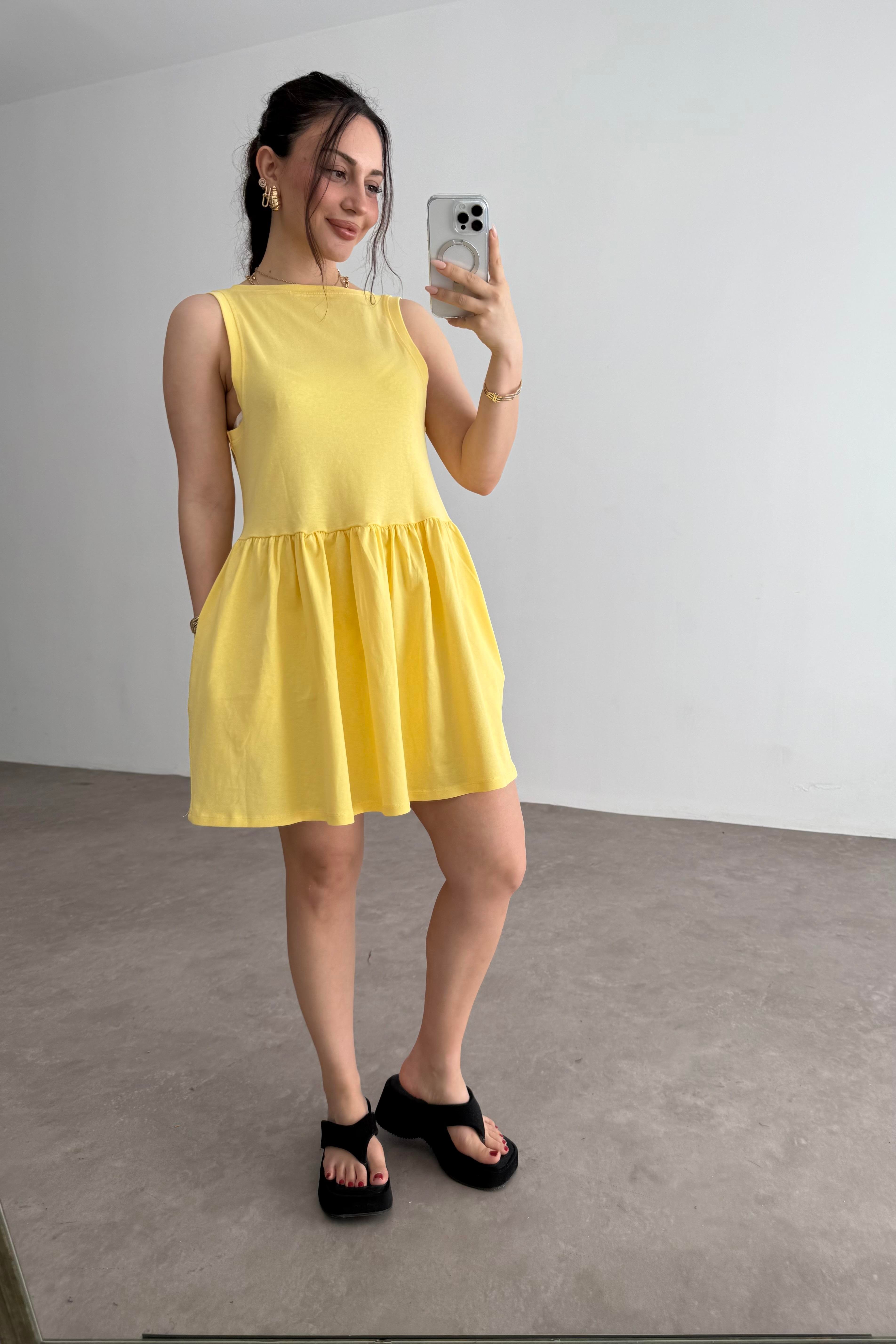 Asos Orj Pamuk Penye Sarı Elbise