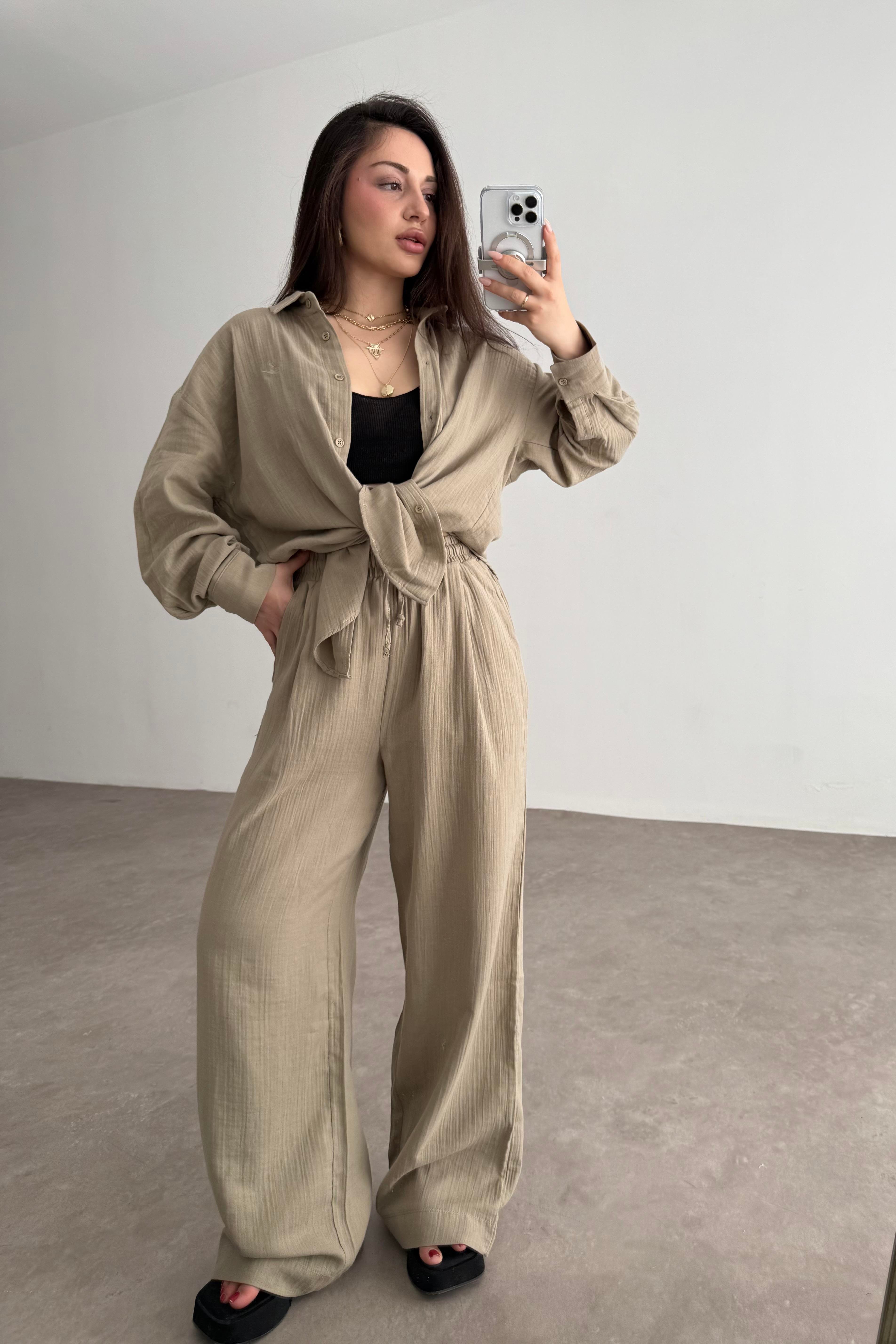 Bymn Clup Müslin Kumaş Gömlek Takım Soft Yeşil 