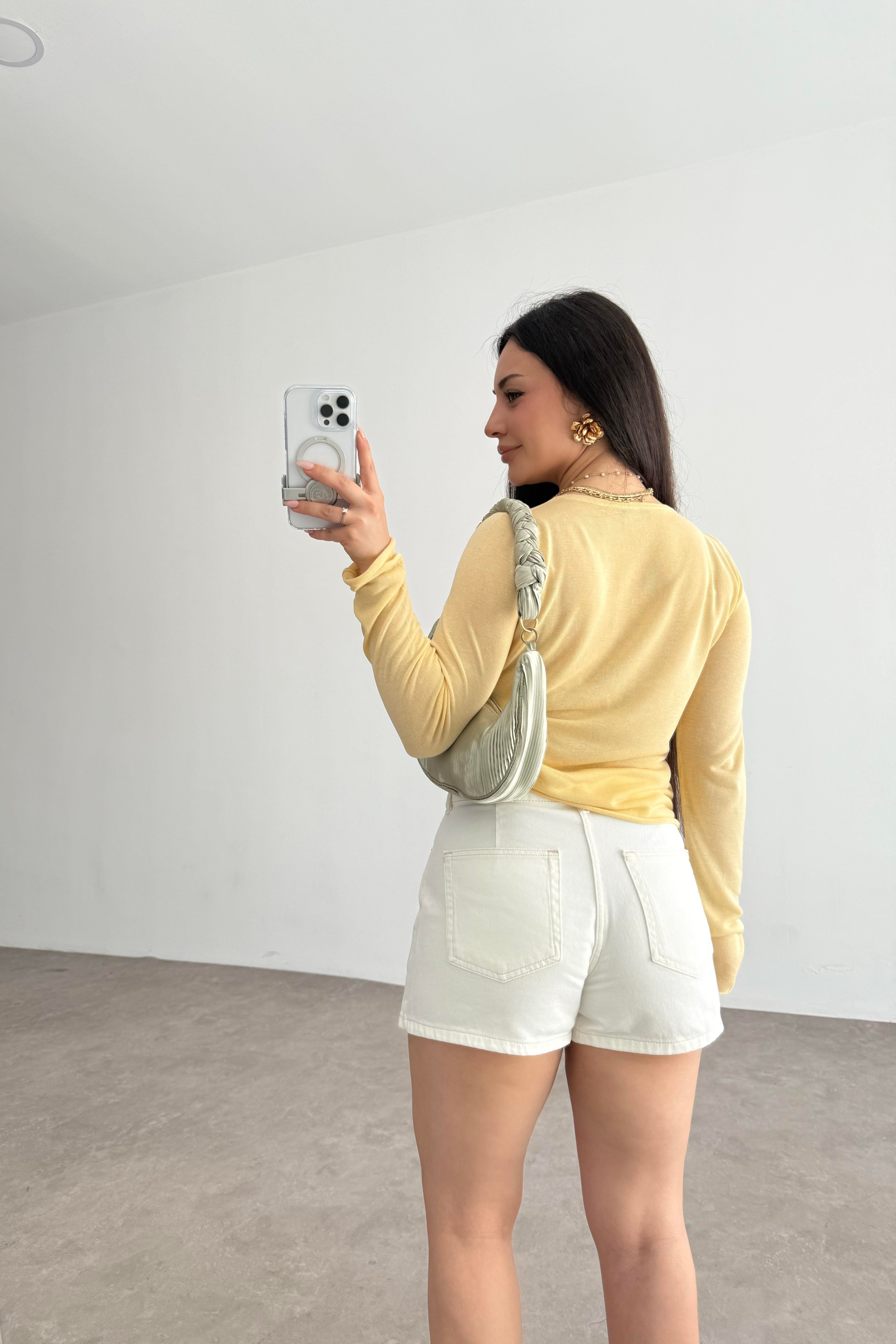 Hafif Transparan Basic Sarı Triko