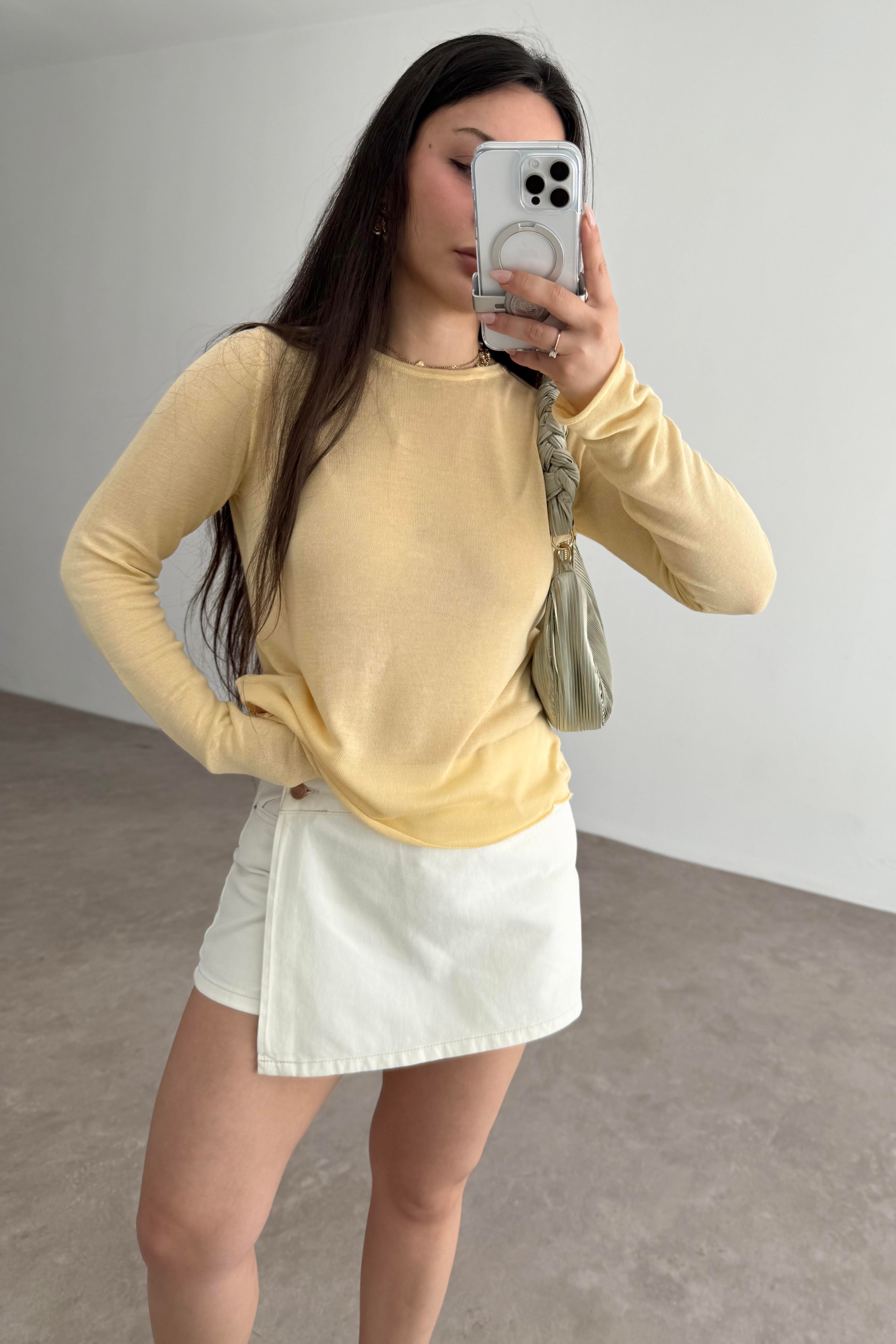 Hafif Transparan Basic Sarı Triko