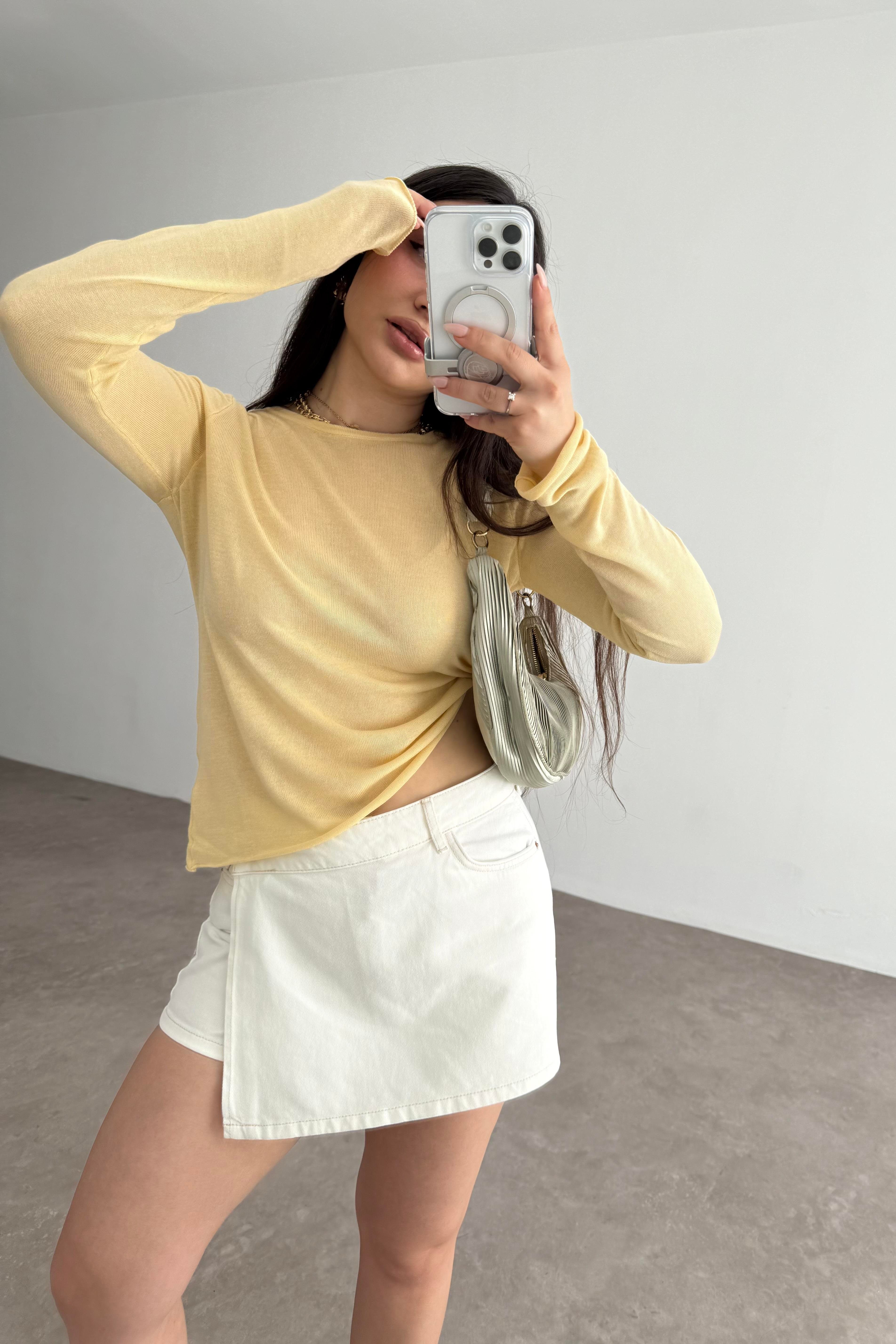 Hafif Transparan Basic Sarı Triko