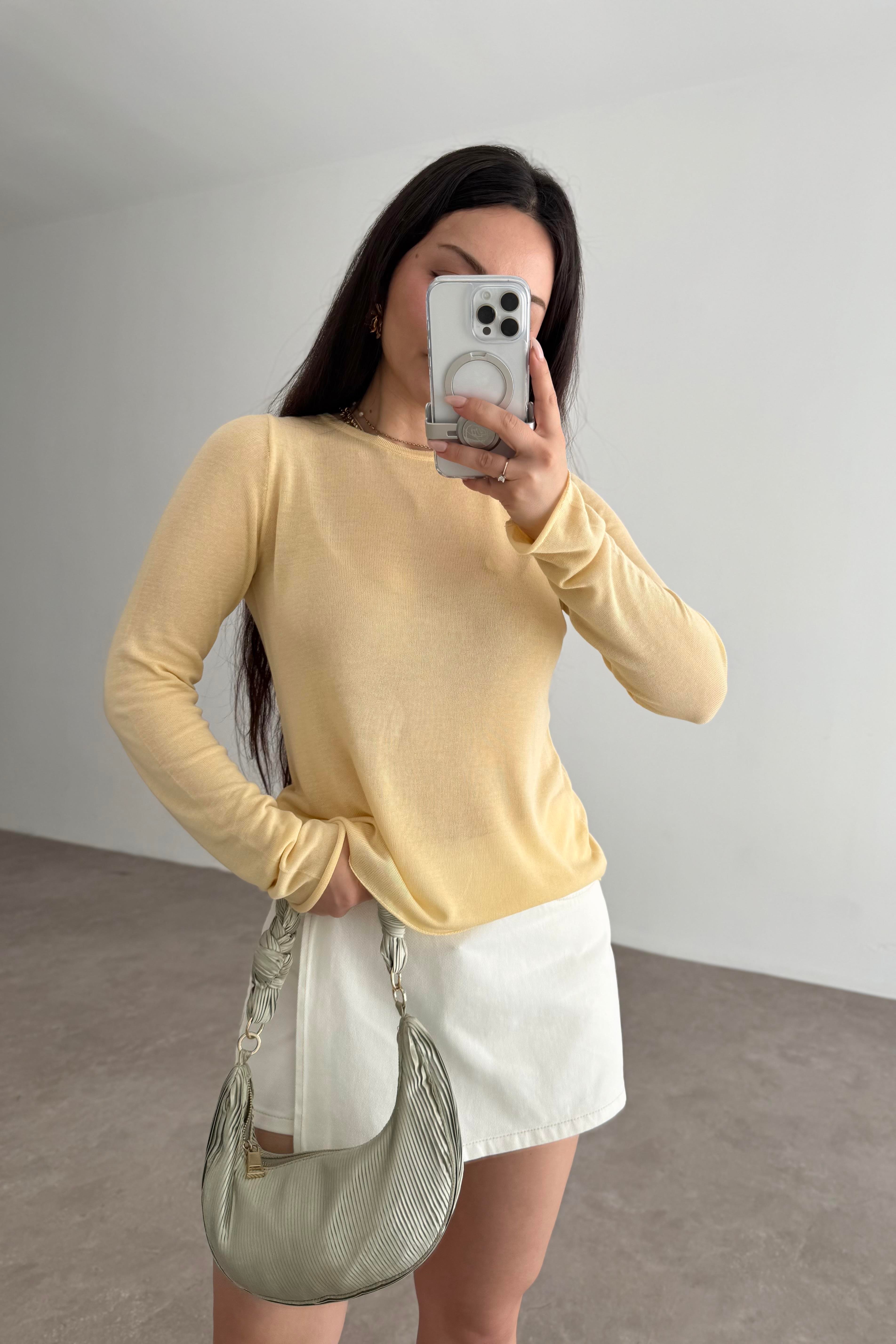 Hafif Transparan Basic Sarı Triko