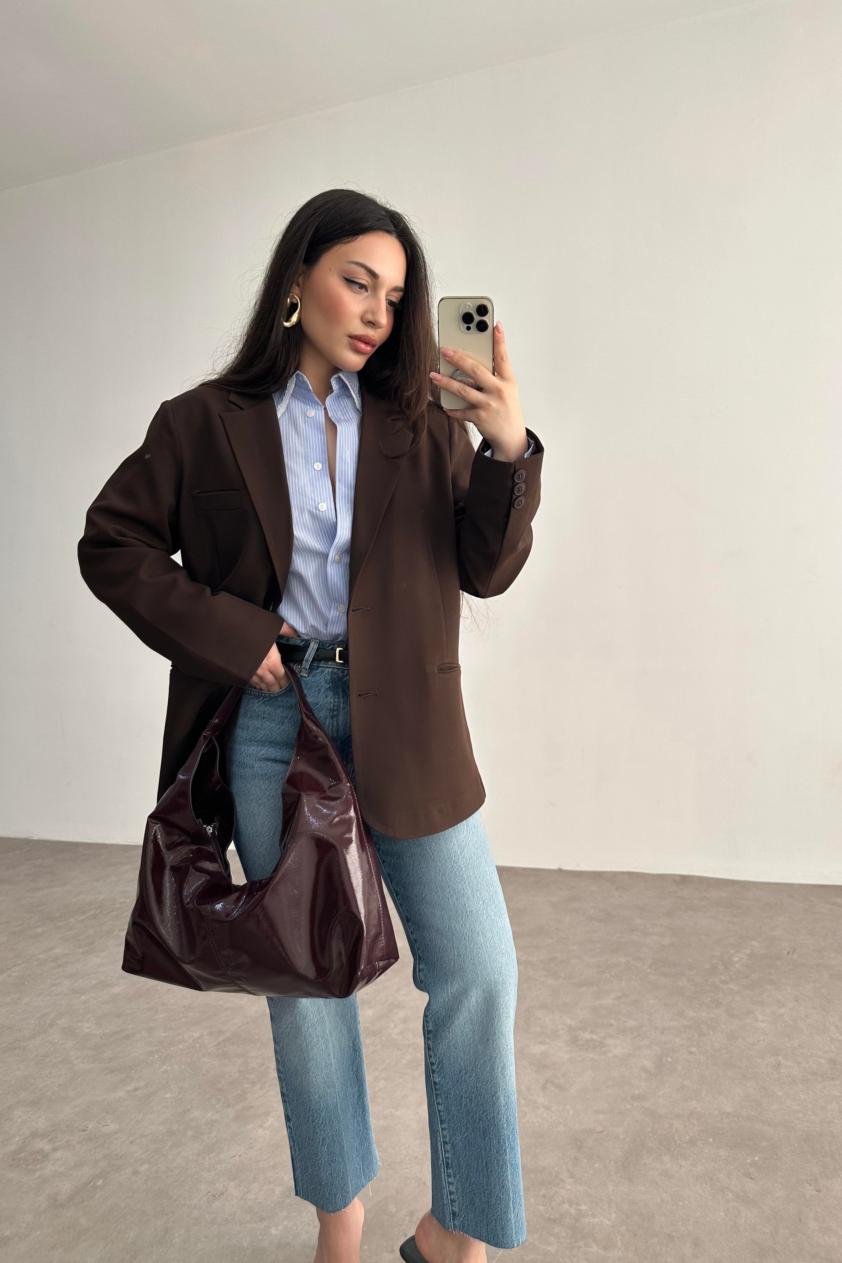 Klasik Kahve Premium Blazer Ceket