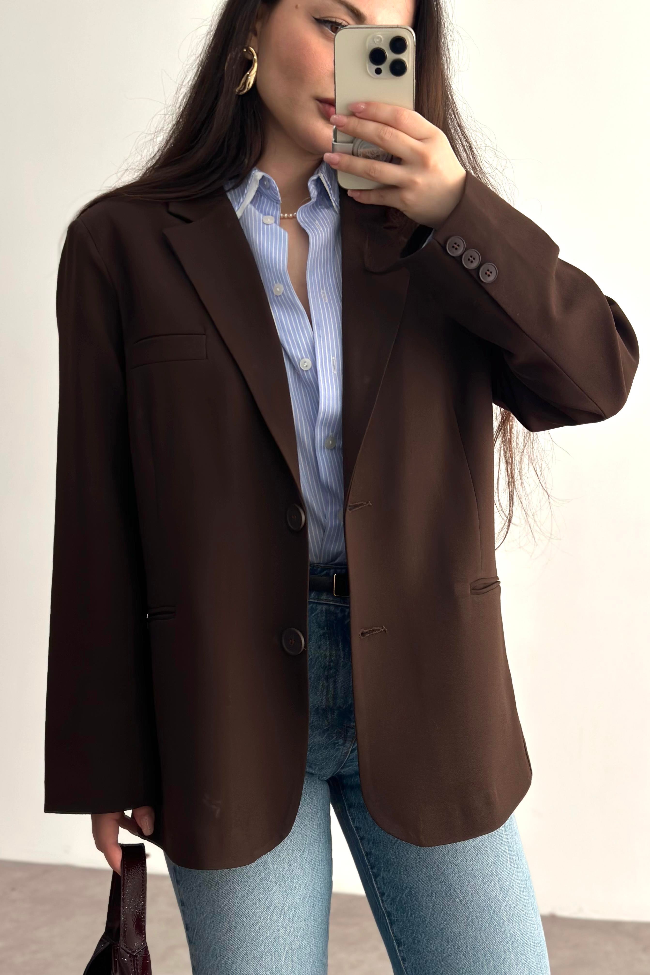 Klasik Kahve Premium Blazer Ceket