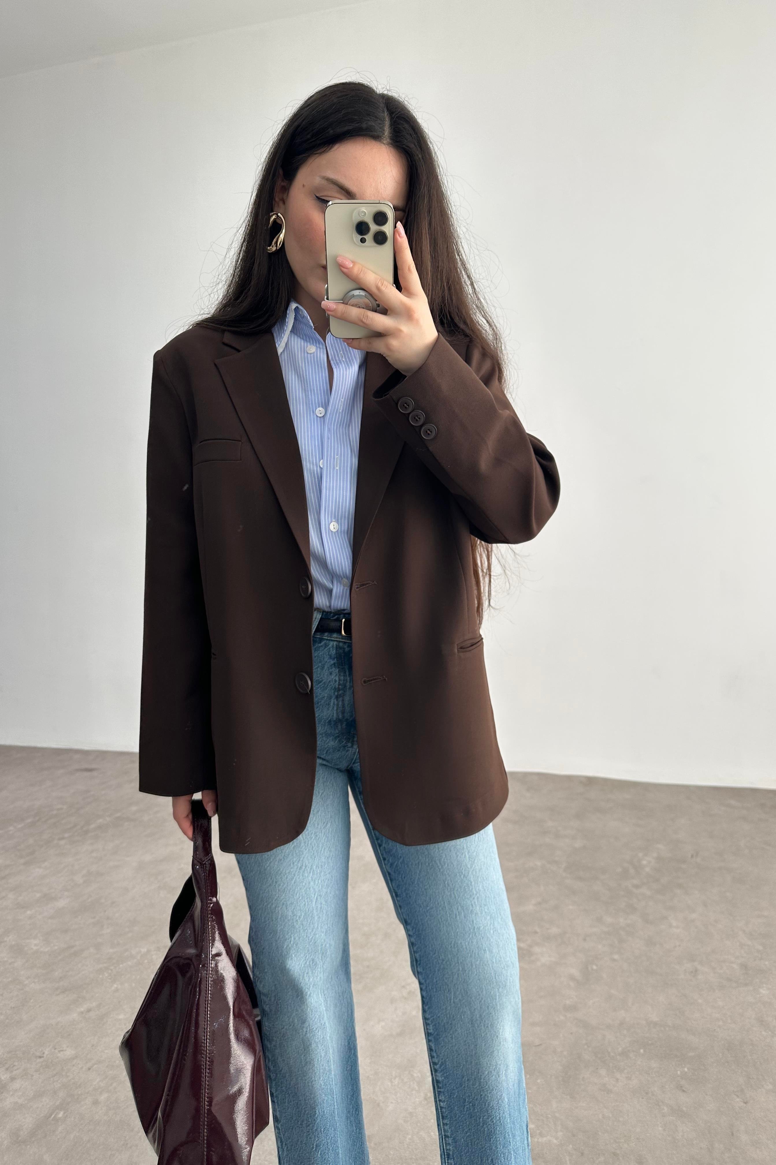 Klasik Kahve Premium Blazer Ceket