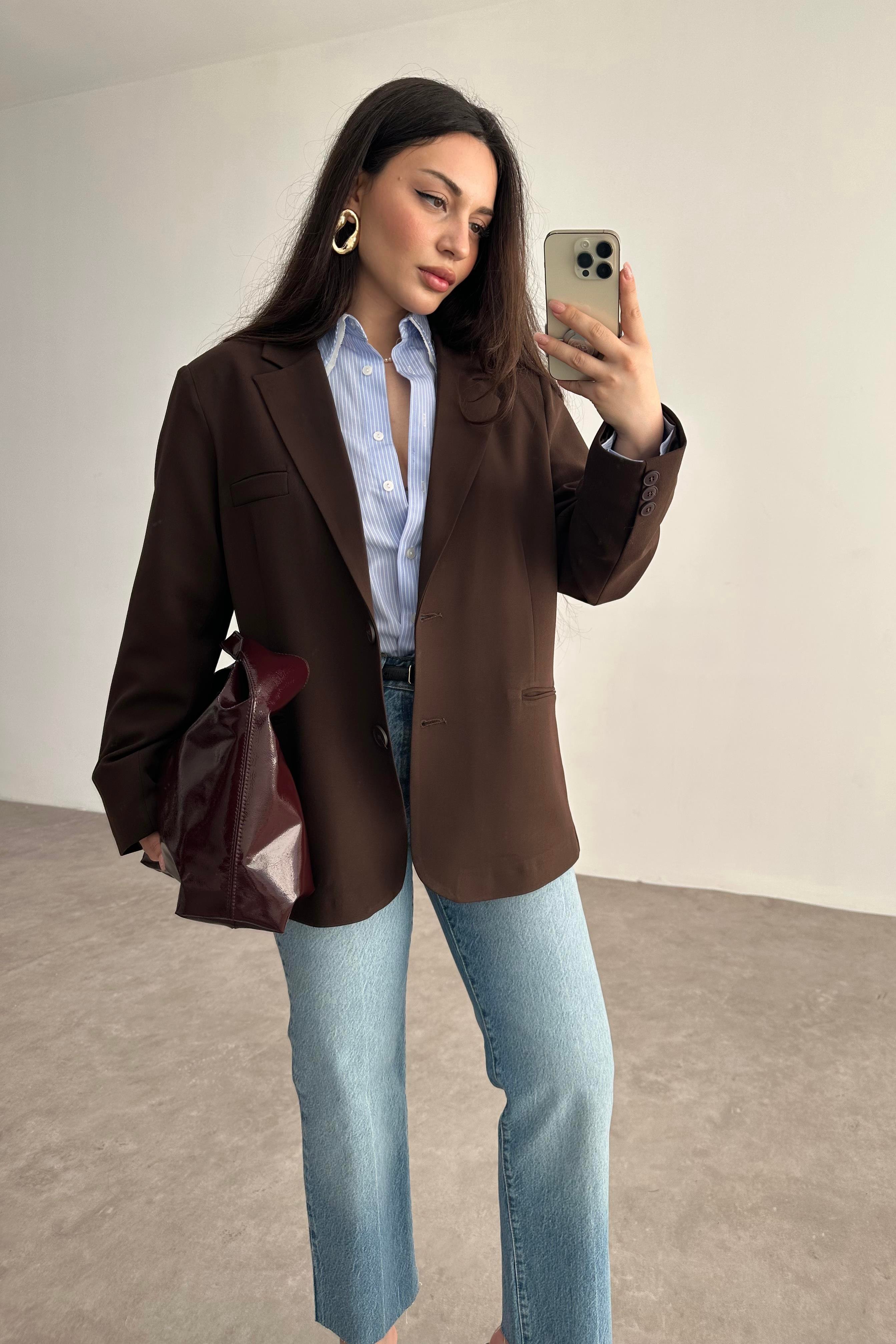 Klasik Kahve Premium Blazer Ceket